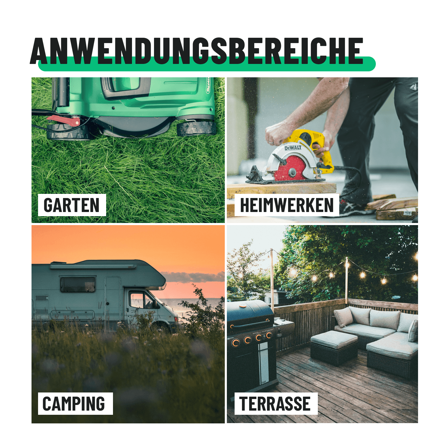 Anwendungsbereiche draussen Verlängerungskabel Garten Camping Terrasse 911002-2