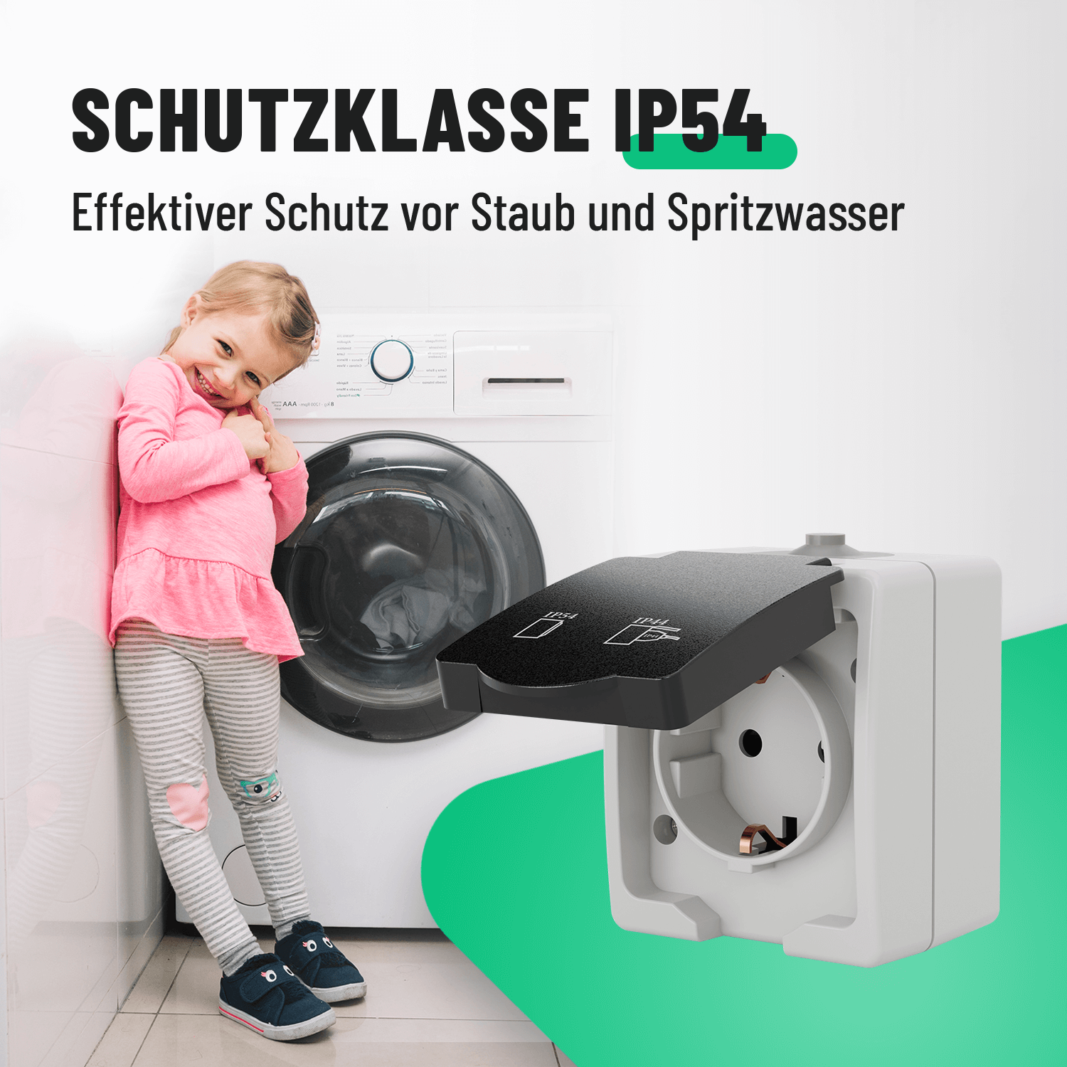 Aufputz Steckdosen Schutzklasse IP54-1fach Schutzklappe Schutz vor Staub und Spritzwasser 501020-1