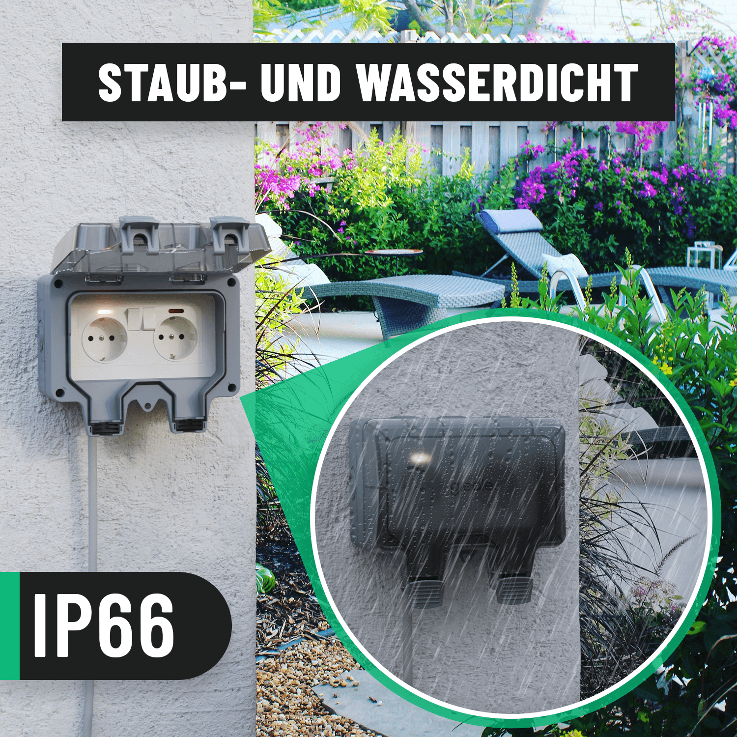 Aussensteckdose abschliessbar mit Schalter staubdicht wasserdicht IP66 501000-1