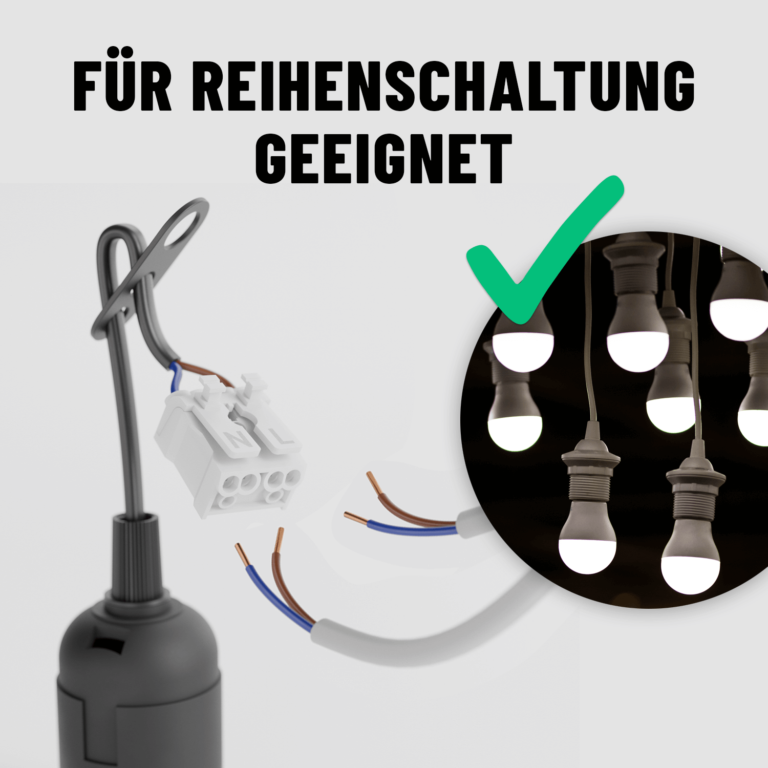 Baustellenfassung mit Kabel Glühbirne mit Schnellverbinder E27 für Reihenschaltung geeignet 505003-3