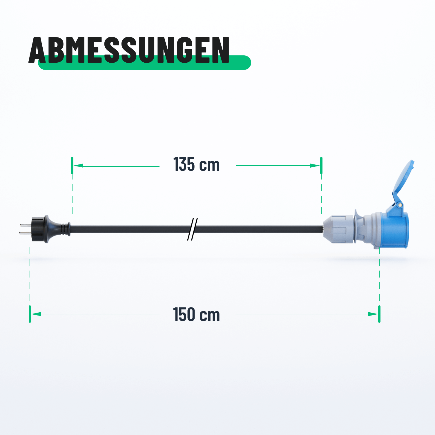 CEE-Adapter-Set Schuko-Stecker auf CEE Abmessungen Adapterkabel 50cm 26cm Schuko zu CEE 911008_911009-8