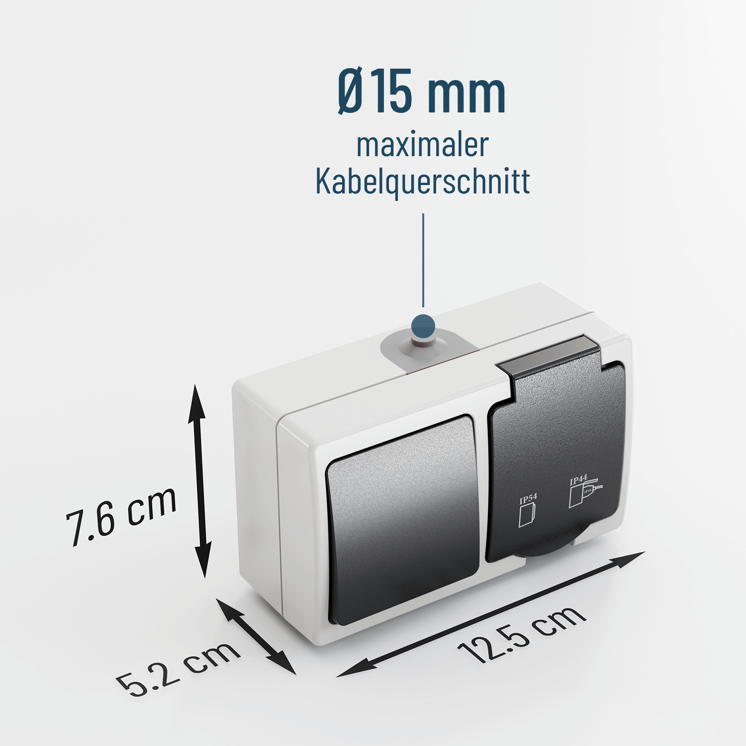 Aufputz Wechselschalter + Schuko Steckdose horizontal