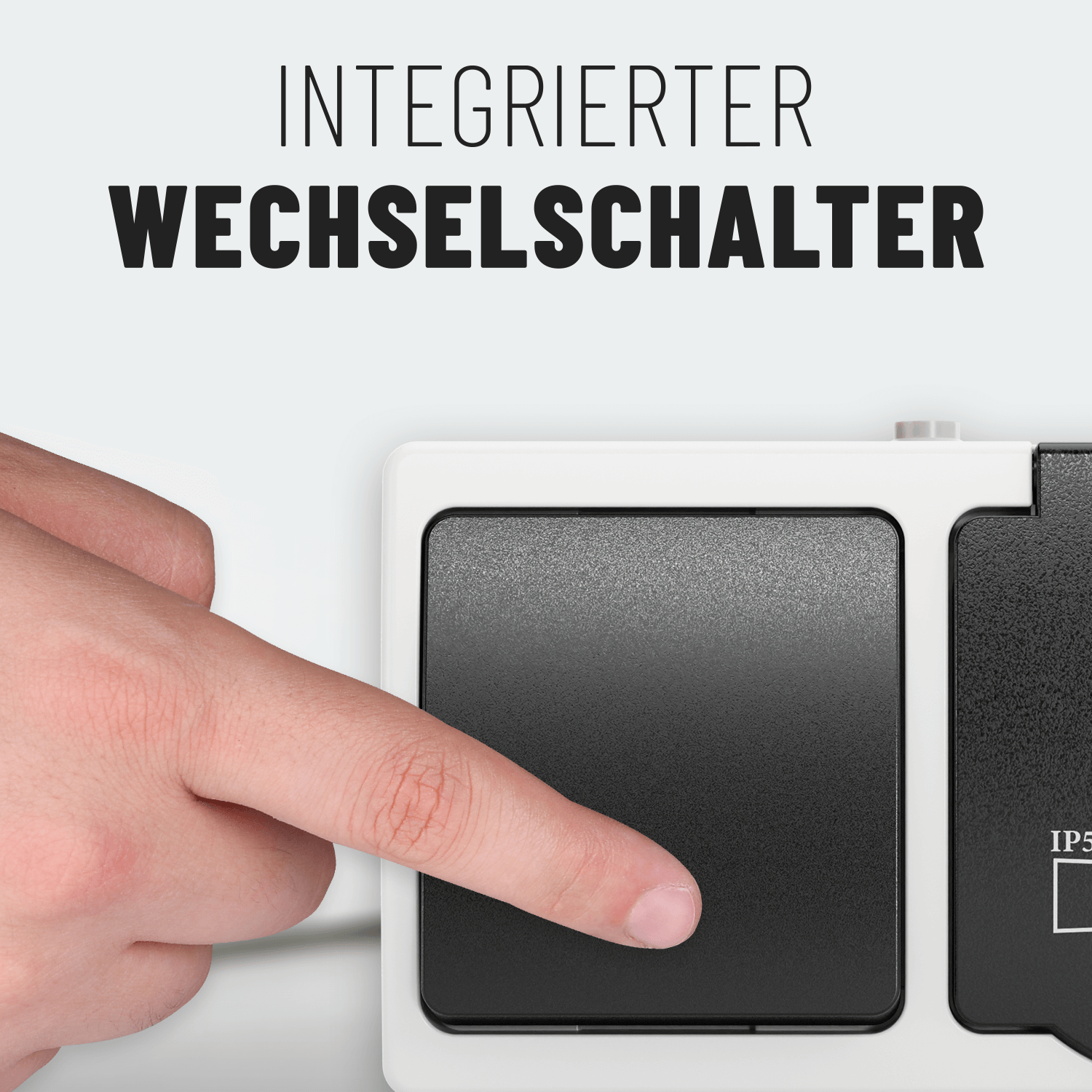 Aufputz Wechselschalter + Schuko Steckdose horizontal