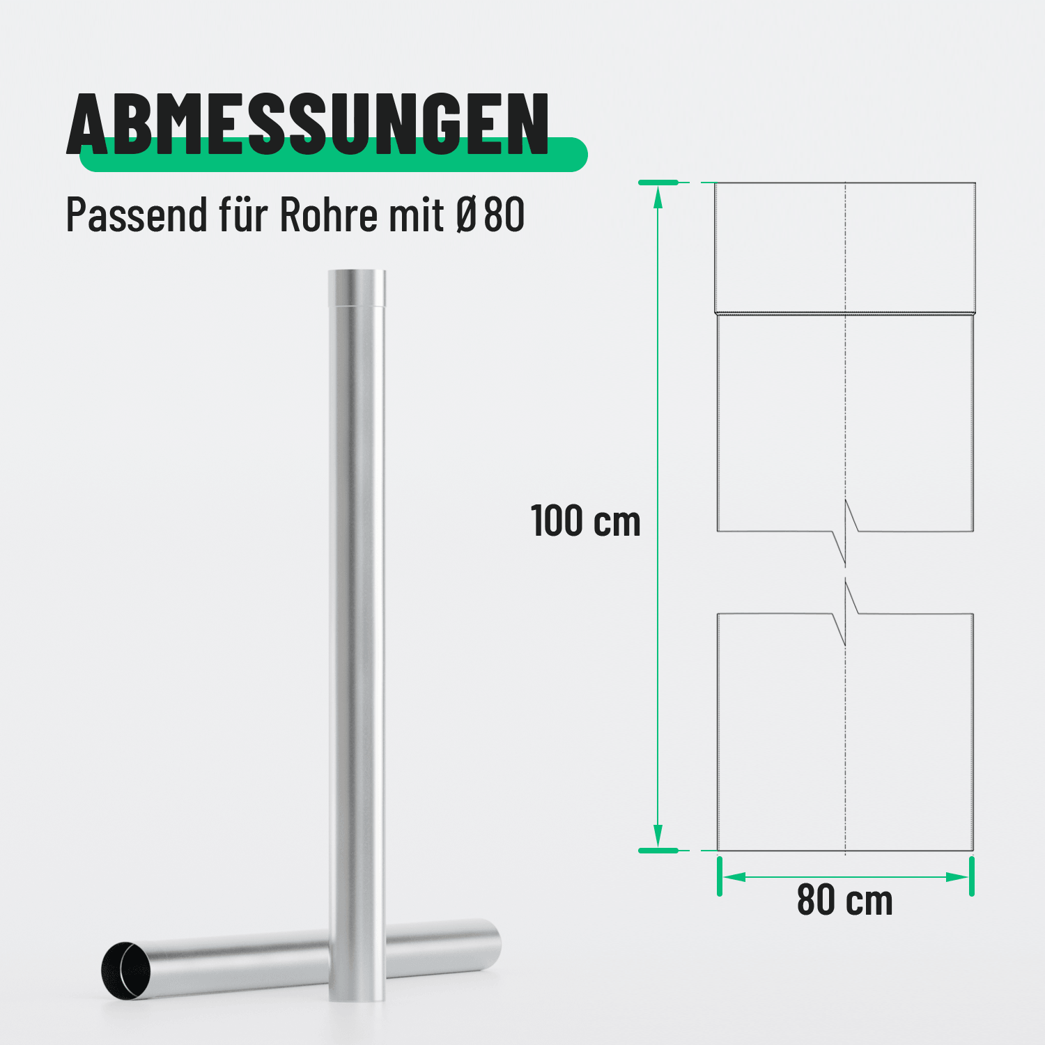 Fallrohr verzinkt 80 mm Durchmesser & 1 Meter Länge