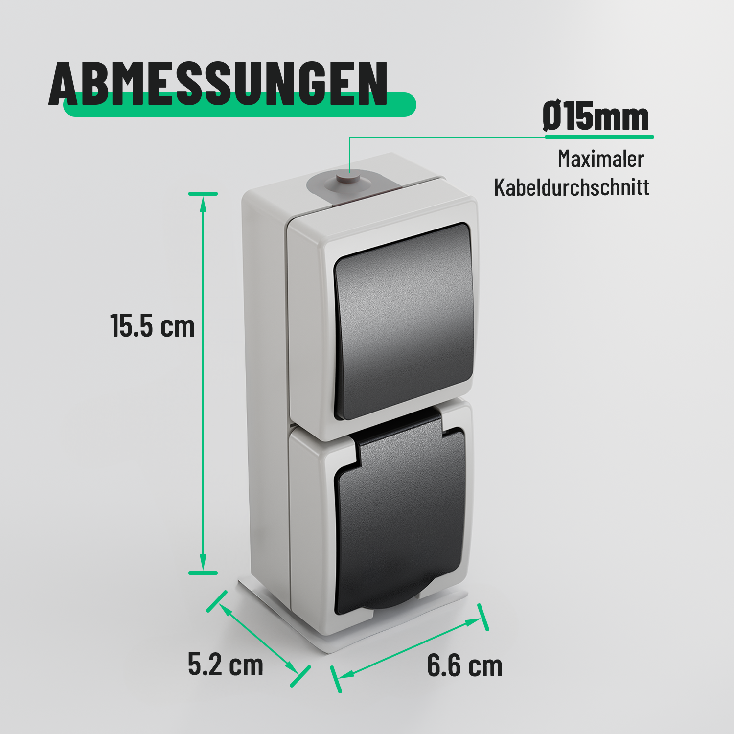 Aufputz Wechselschalter + Schuko Steckdose vertikal