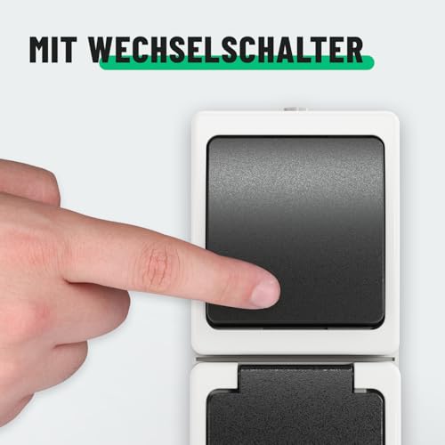 Aufputz Wechselschalter + Schuko Steckdose vertikal