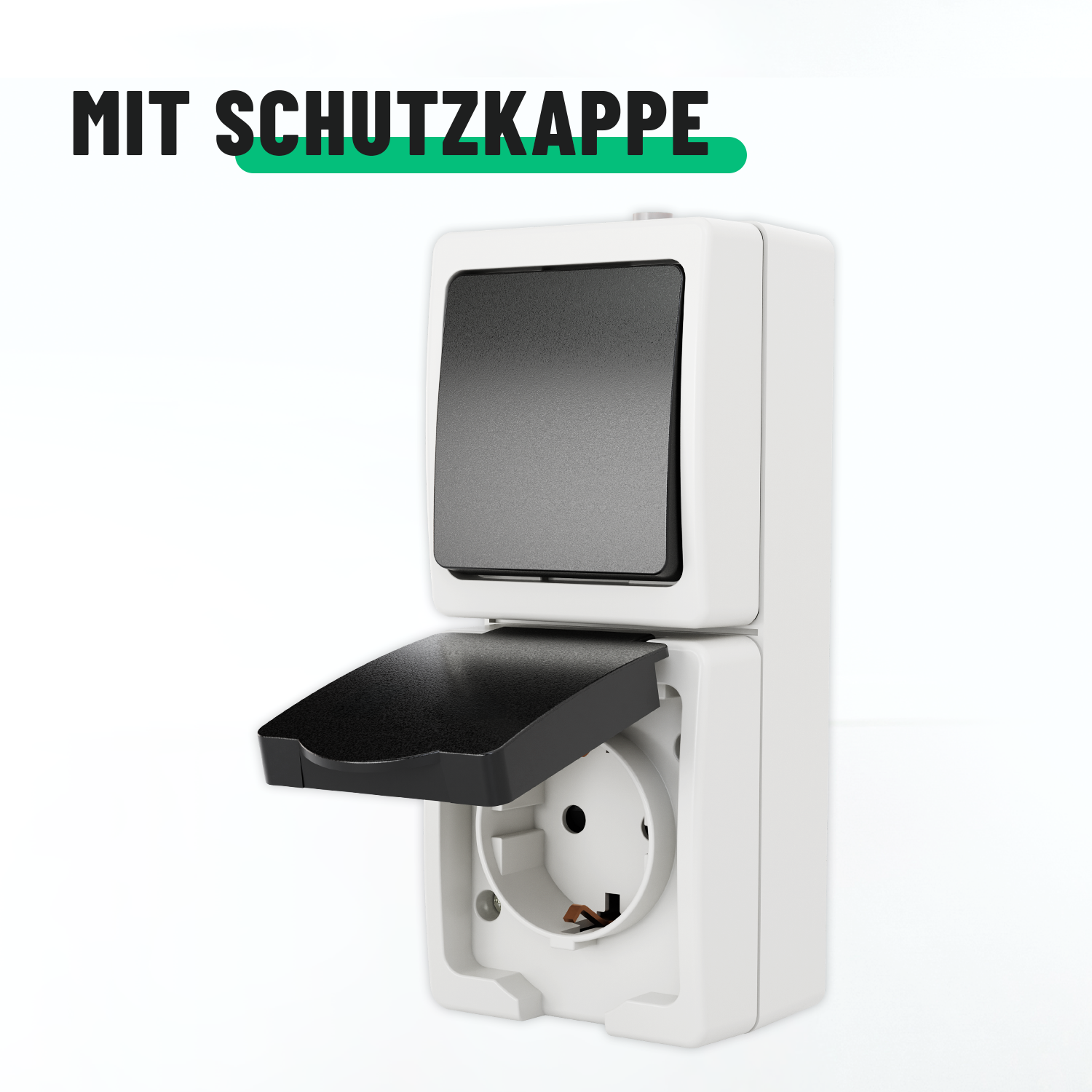 Aufputz Wechselschalter + Schuko Steckdose vertikal