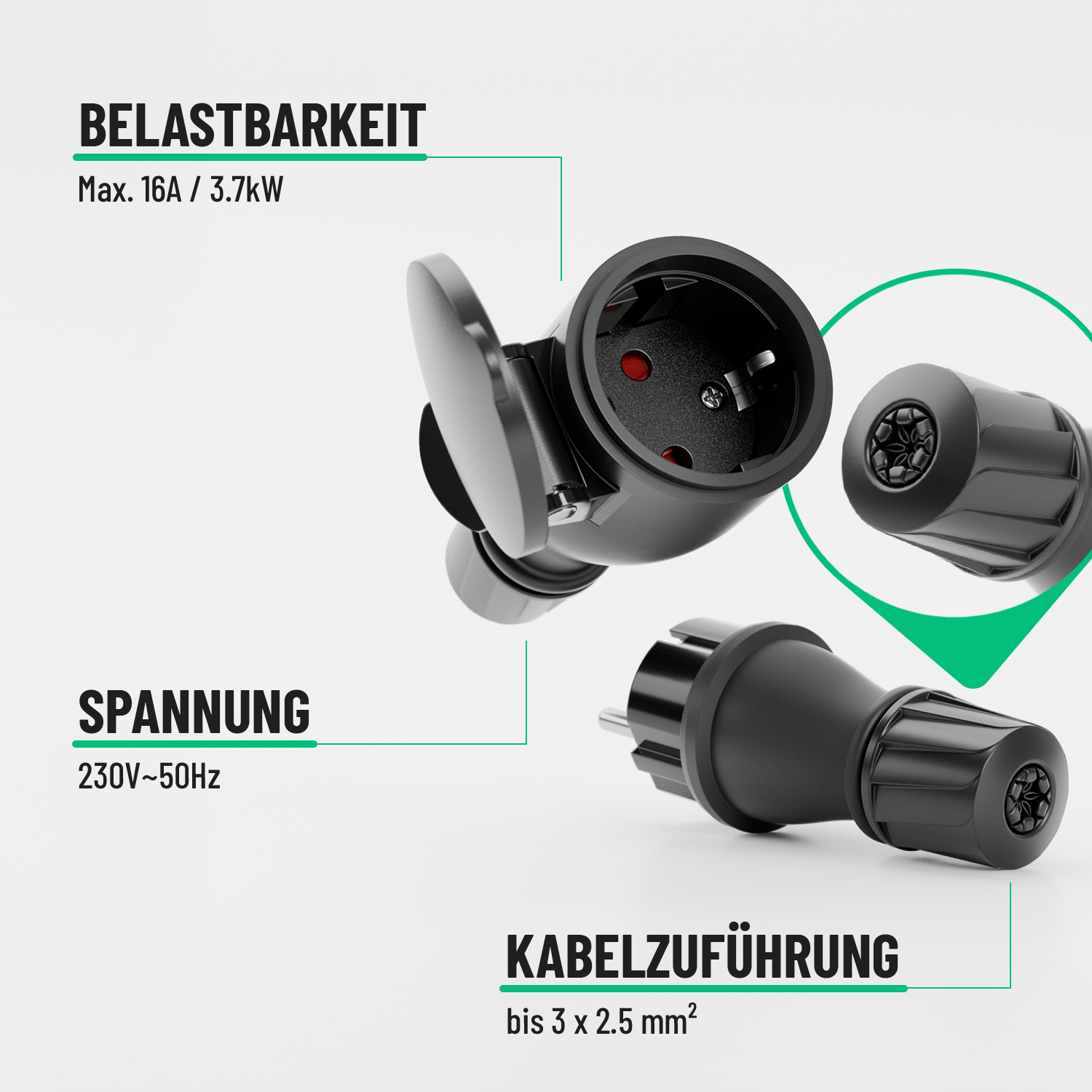 Schuko Stecker + Kupplung IP54