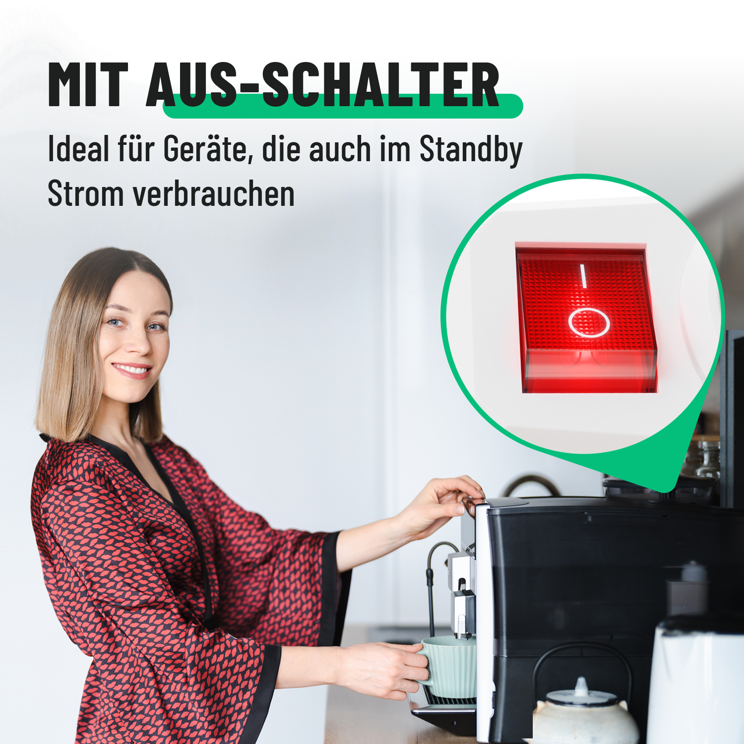 1fach Steckdosenadapter mit Schalter
