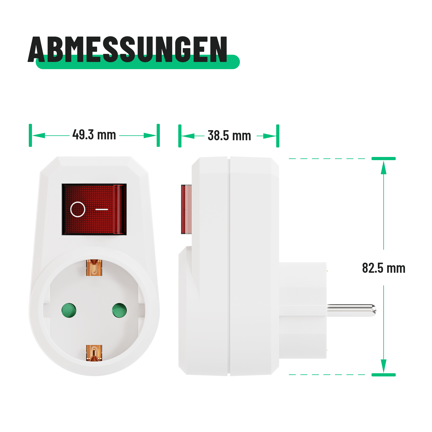 1fach Steckdosenadapter mit Schalter