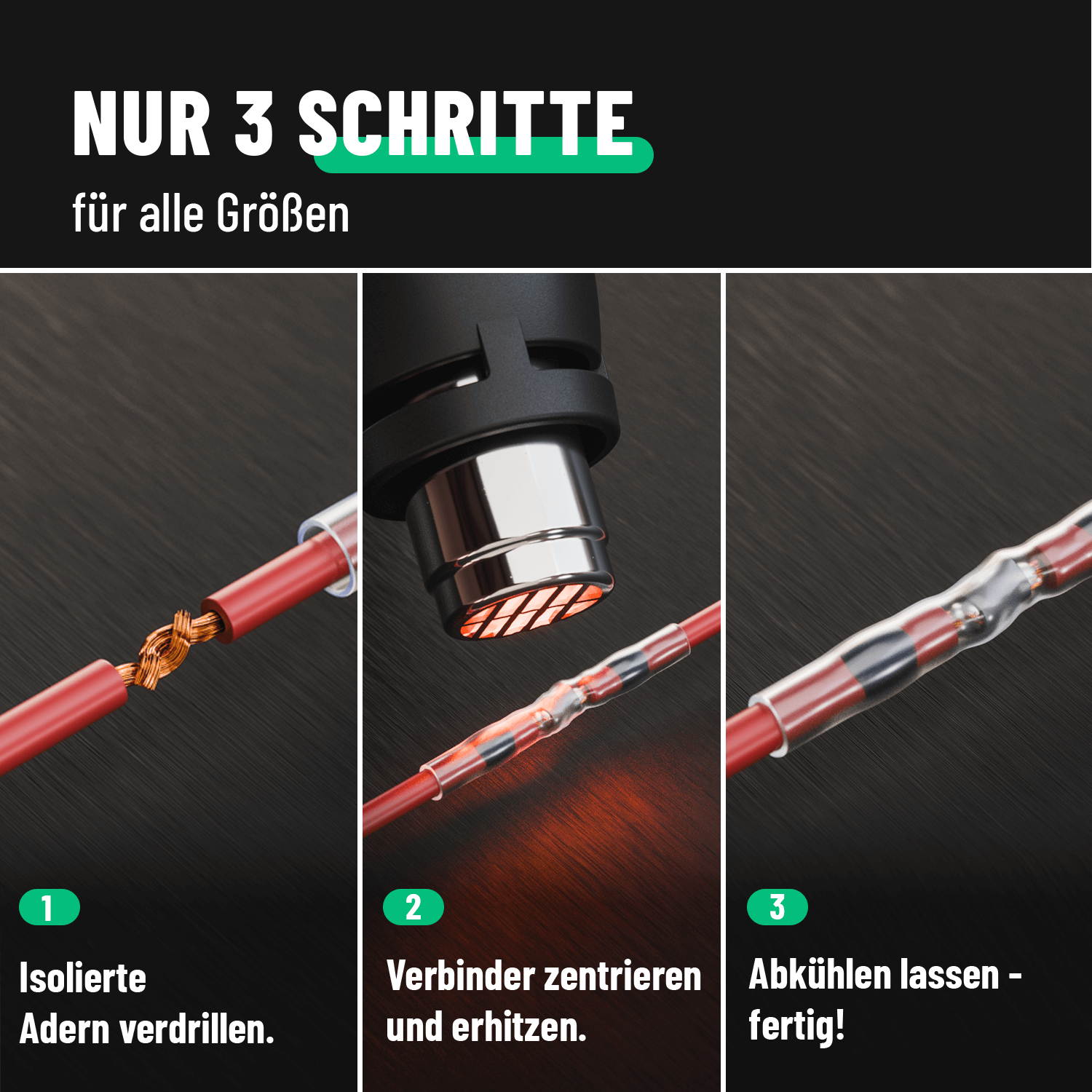 Kabel Lötverbinder Set in 3 Schritten 101100-3