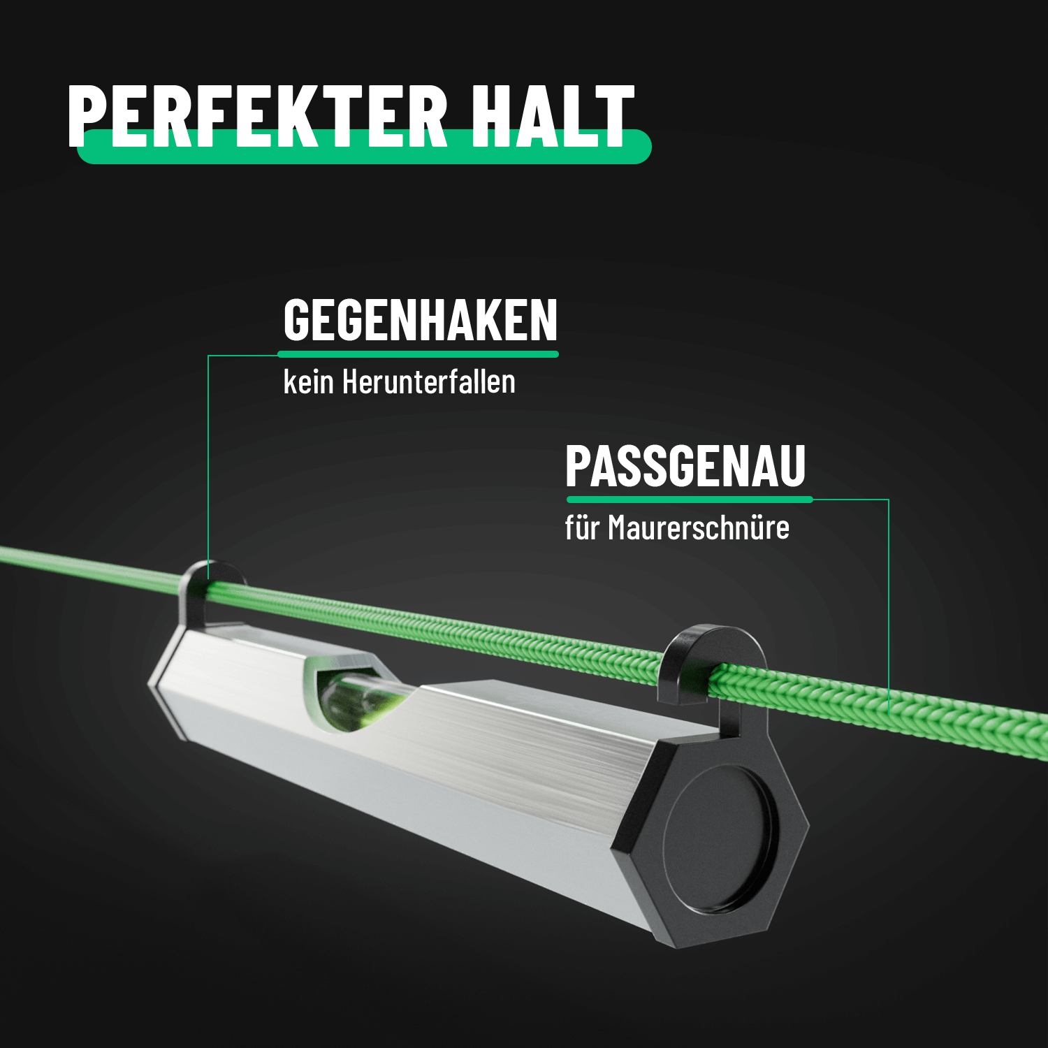 Maurerschnur Wasserwaage perfekter Halt dank Gegenhaken 101209-4