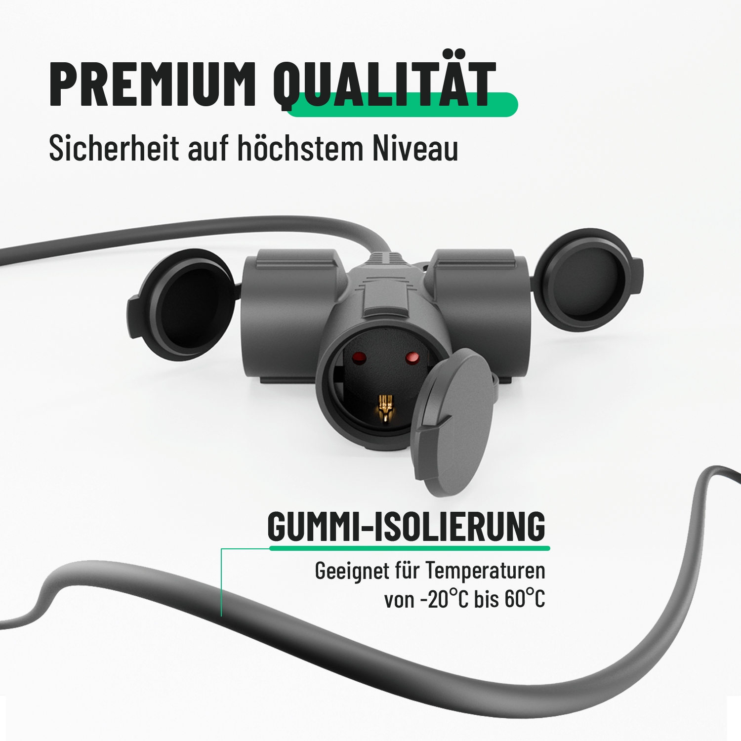 Mehrfachsteckdose aussen Premium Qualität Gummi Isolierung Outdoor Verlängerungskabel 911003