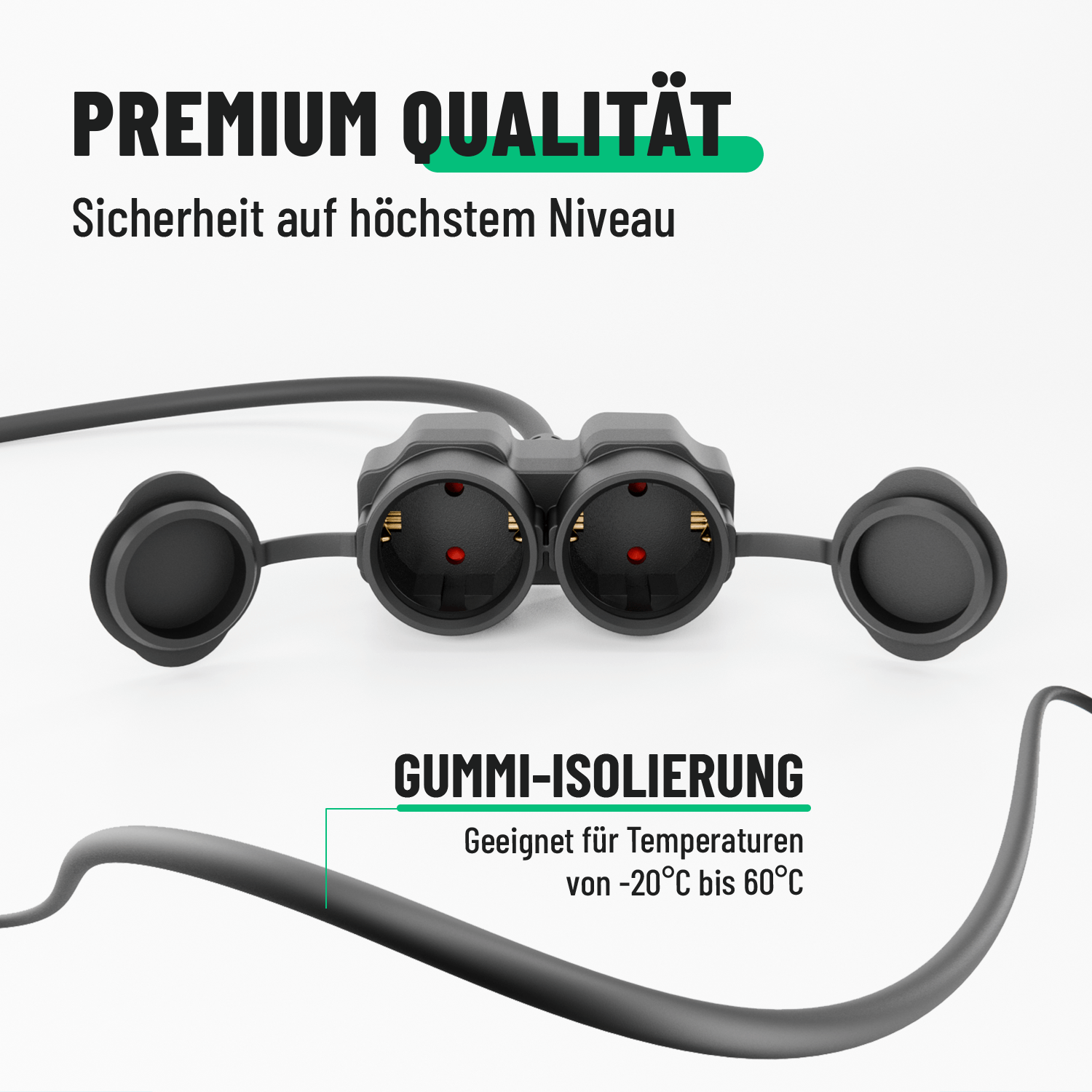 Mehrfachsteckdose draussen Premium Qualität Gummi Isolierung Outdoor Verlängerungskabel 911001-4