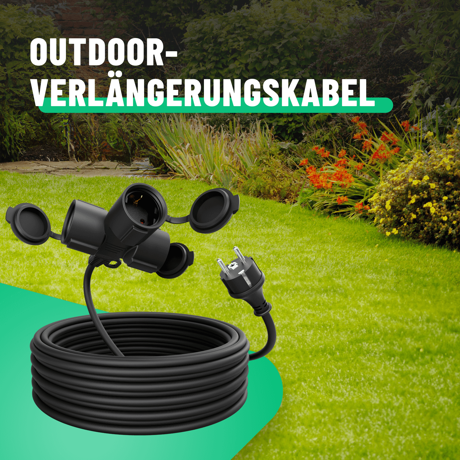 Outdoor Aussenbereich Verlängerungskabel 10m für Garten und Terrasse 911004-1