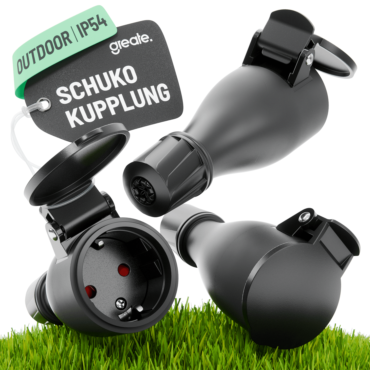 Outdoor Schuko Kupplung Aussenbereich Strom schwarz 230V 501401 Hauptbild 3er Pack
