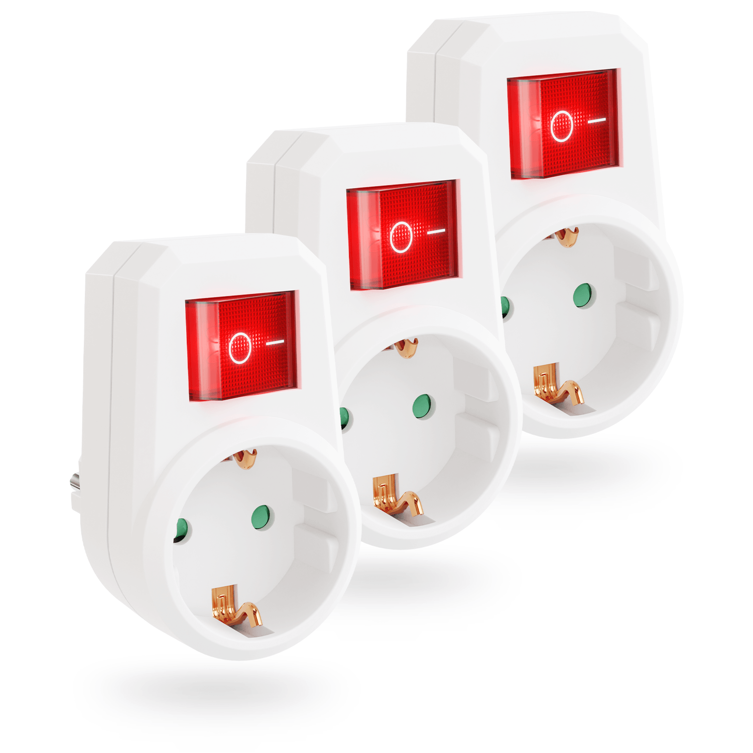 Schuko Adapter mit Schalter Steckdose Ausschalter Abmessungen Zwischenstecker rot-on-off 504001 Hauptbild 3er Pack