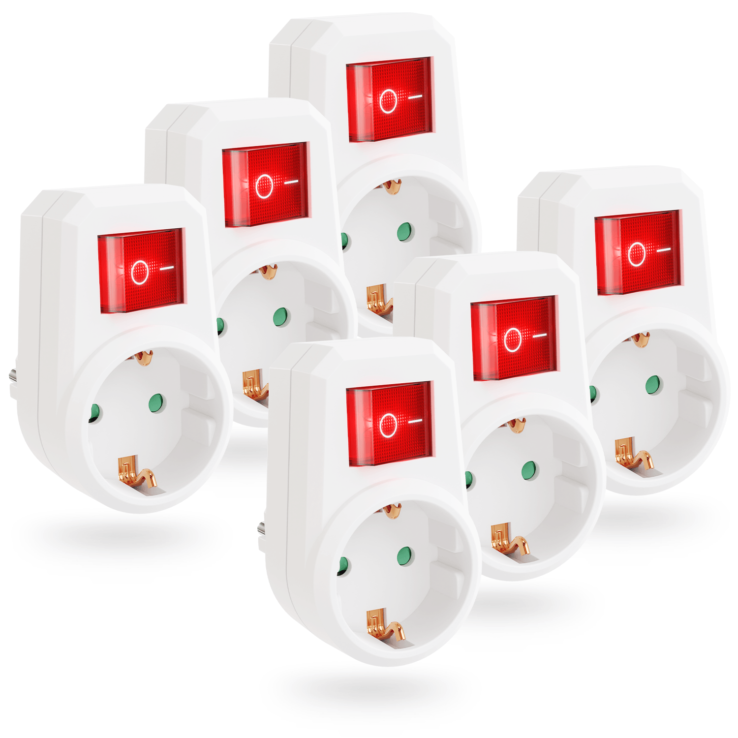 Schuko Adapter mit Schalter Steckdose Ausschalter Abmessungen Zwischenstecker rot on-off 504001 Hauptbild 6er Pack