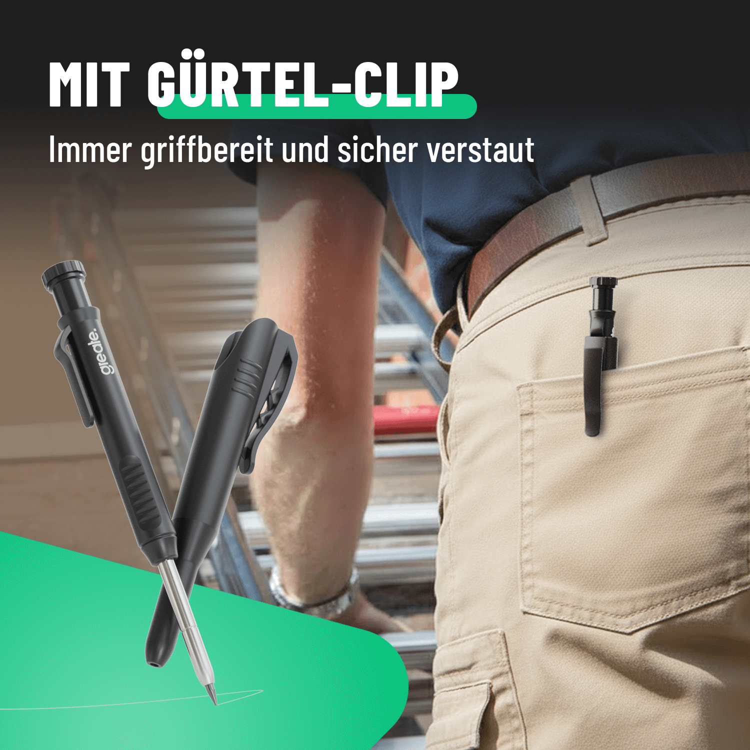 Tischler Bleistift mit Gürtelclip immer griffbereit und gut verstaut 101207-5