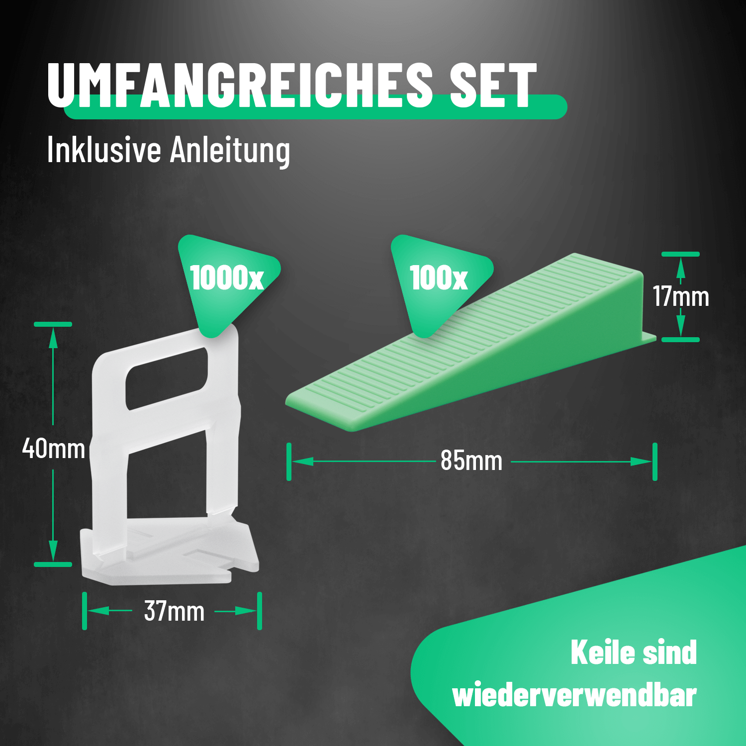 Verlegehilfe für Fliesen Set mit 100 Laschen & 100 Keilen 101204-5
