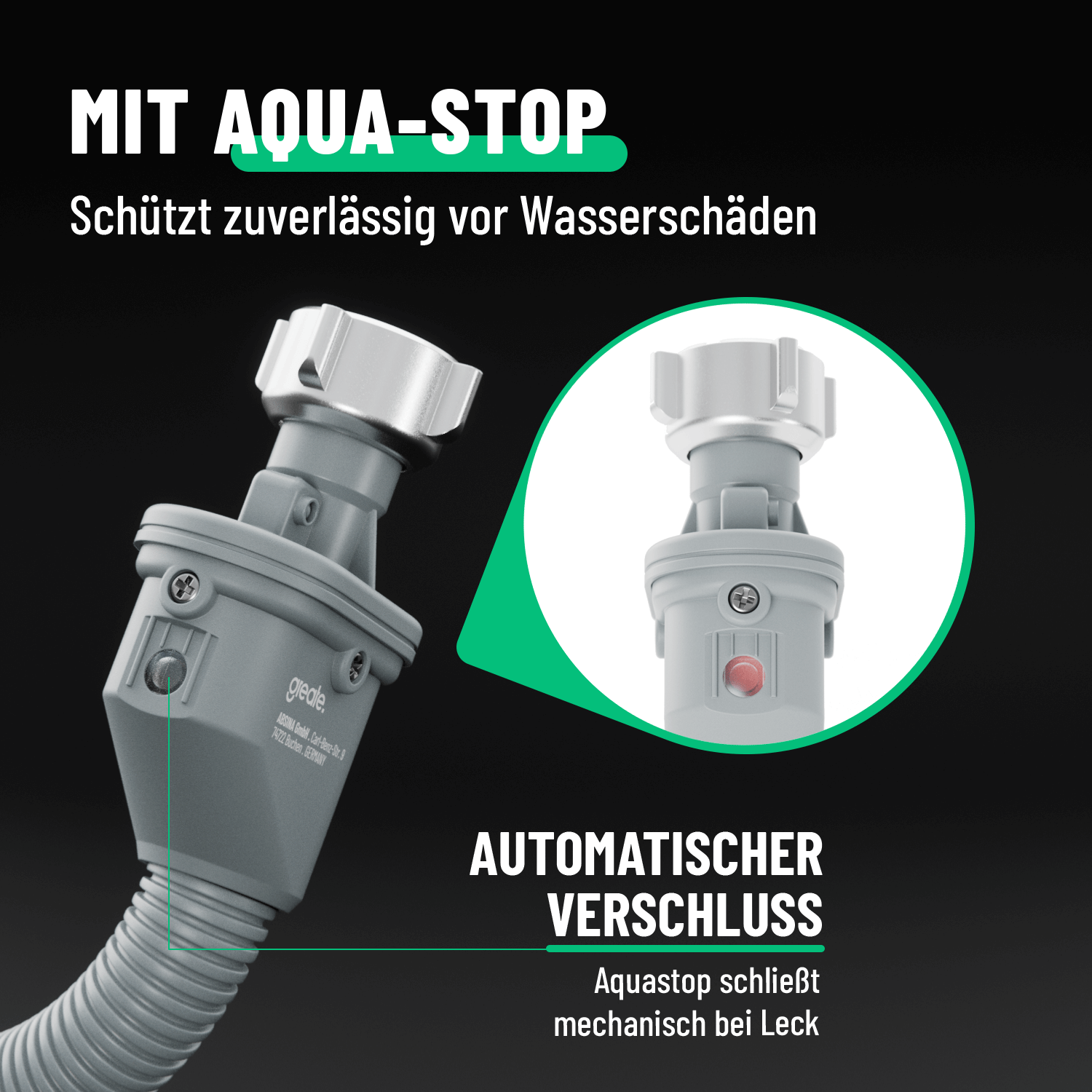 Waschmaschinenschlauch mit Aquastop schützt vor Wasserschäden 101018-1
