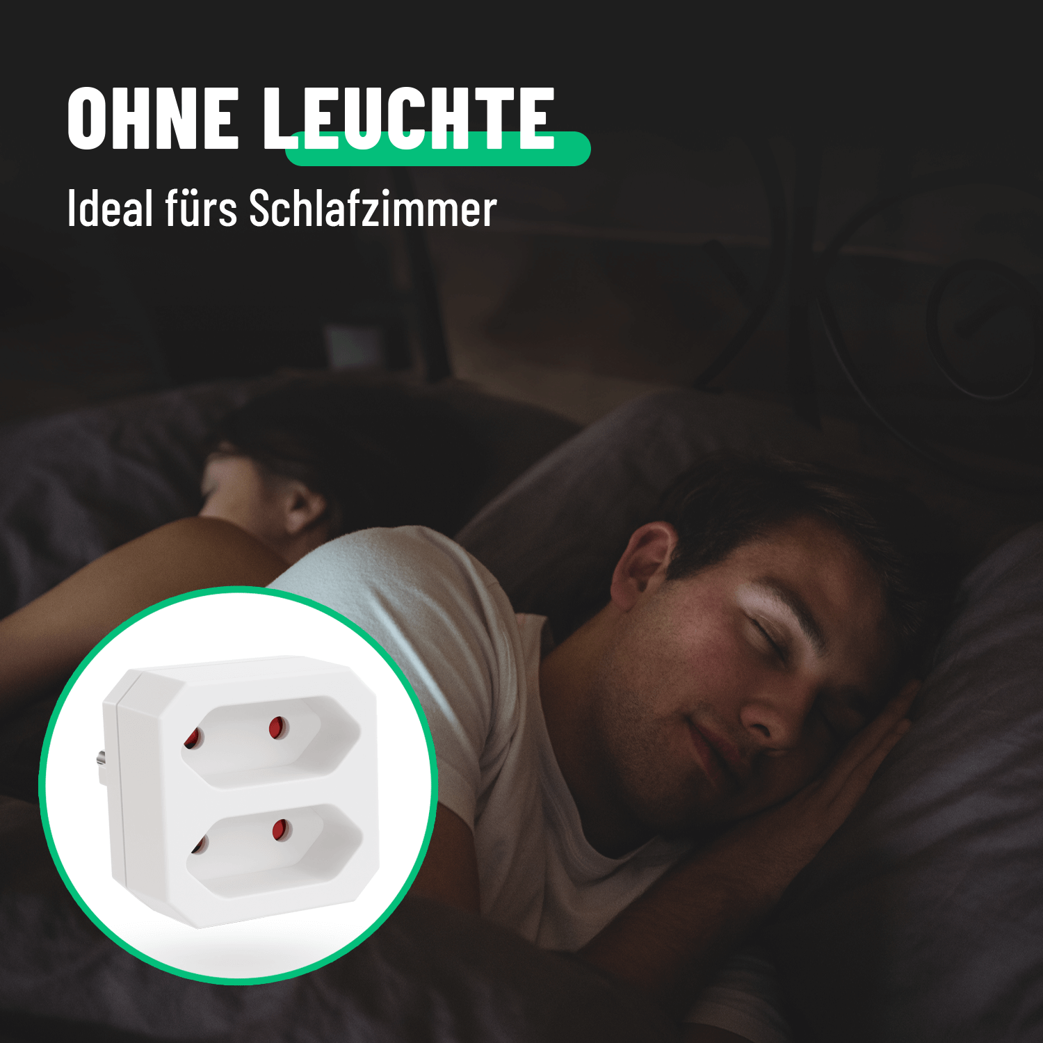 Zweifach Steckdosenadapter Doppelstecker Eurostecker ohne Leuchte ideal fürs Schlafzimmer 504002-2
