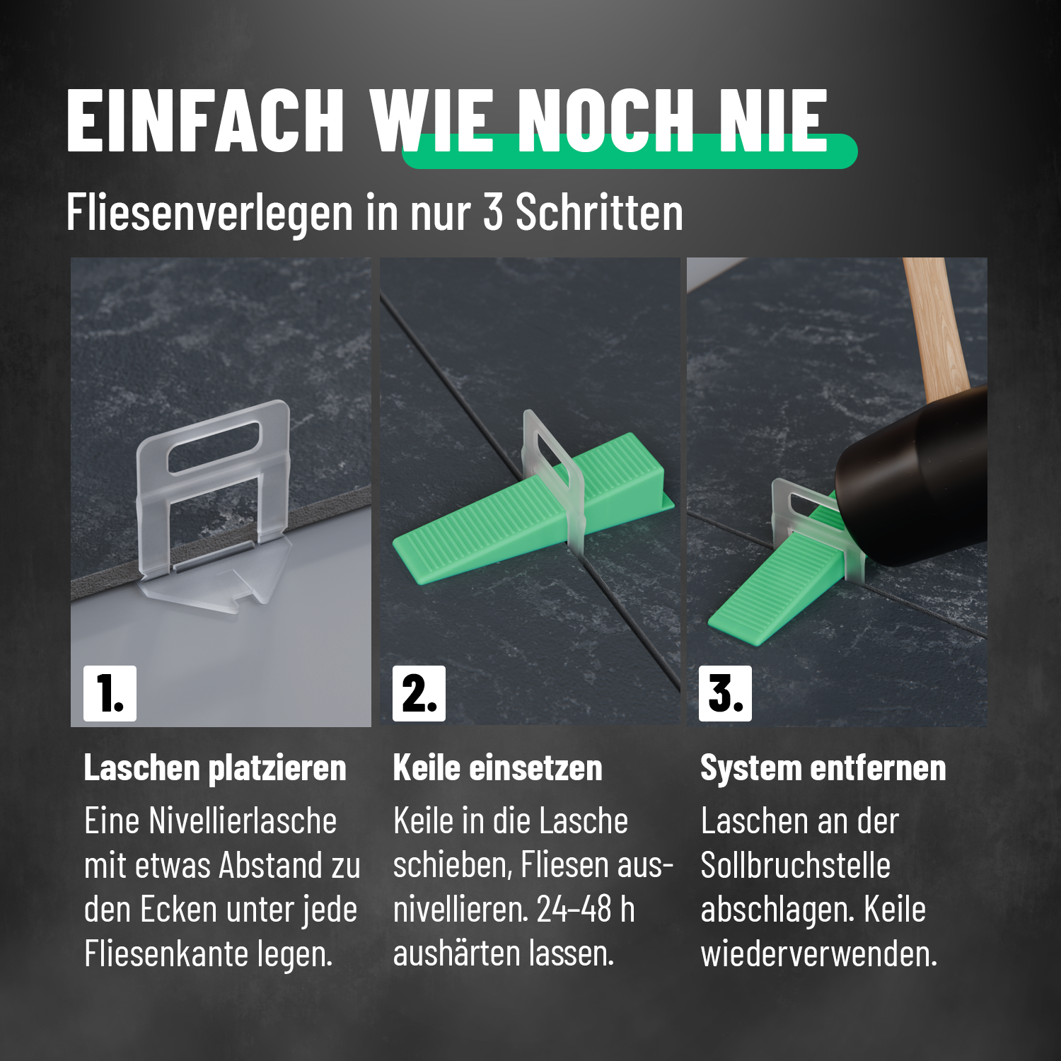 Fliesen Nivelliersystem 2mm 1000 Laschen + 100 Keile