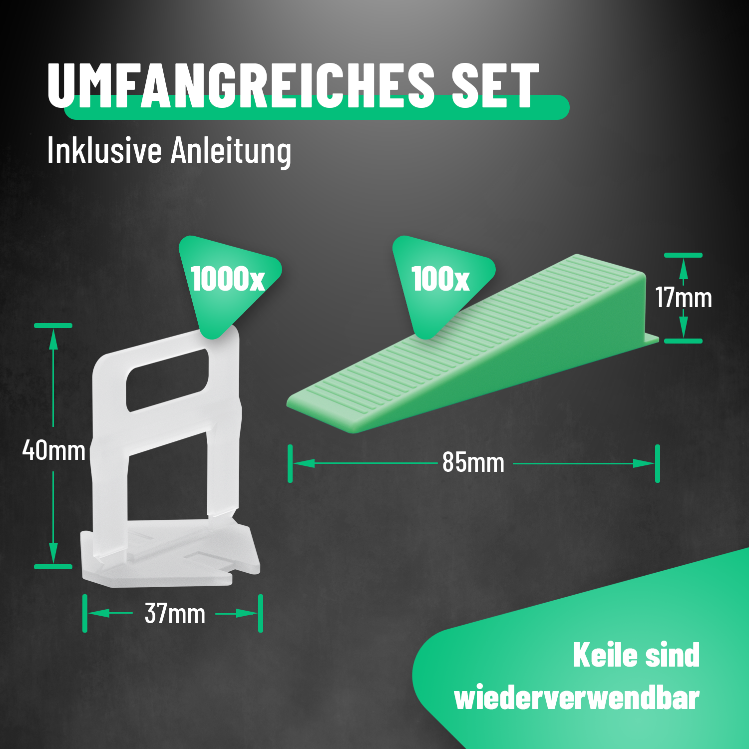 Fliesen Nivelliersystem 2mm 1000 Laschen + 100 Keile