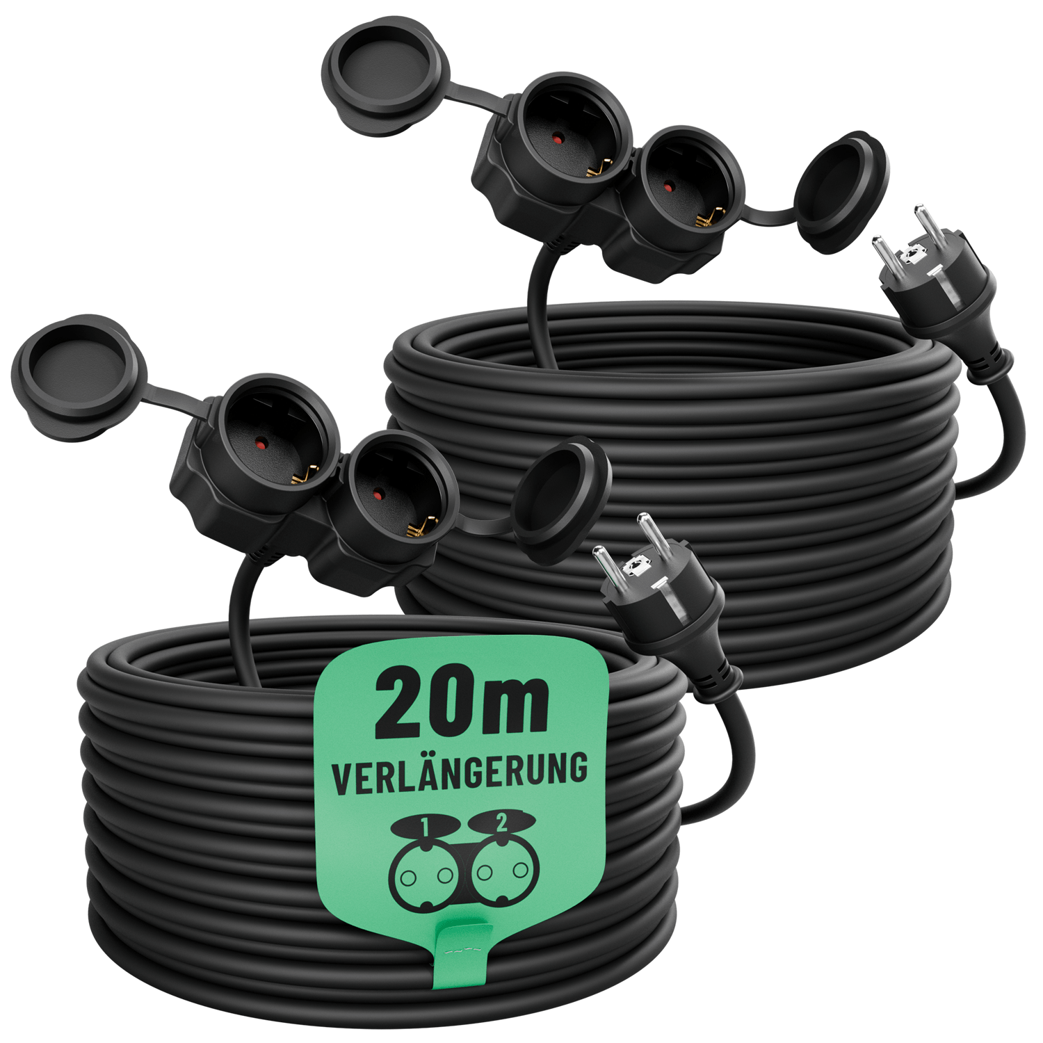 20m Outdoor Verlängerungskabel mit 2 Steckdosen IP44 911000 Hauptbild 2er Pack