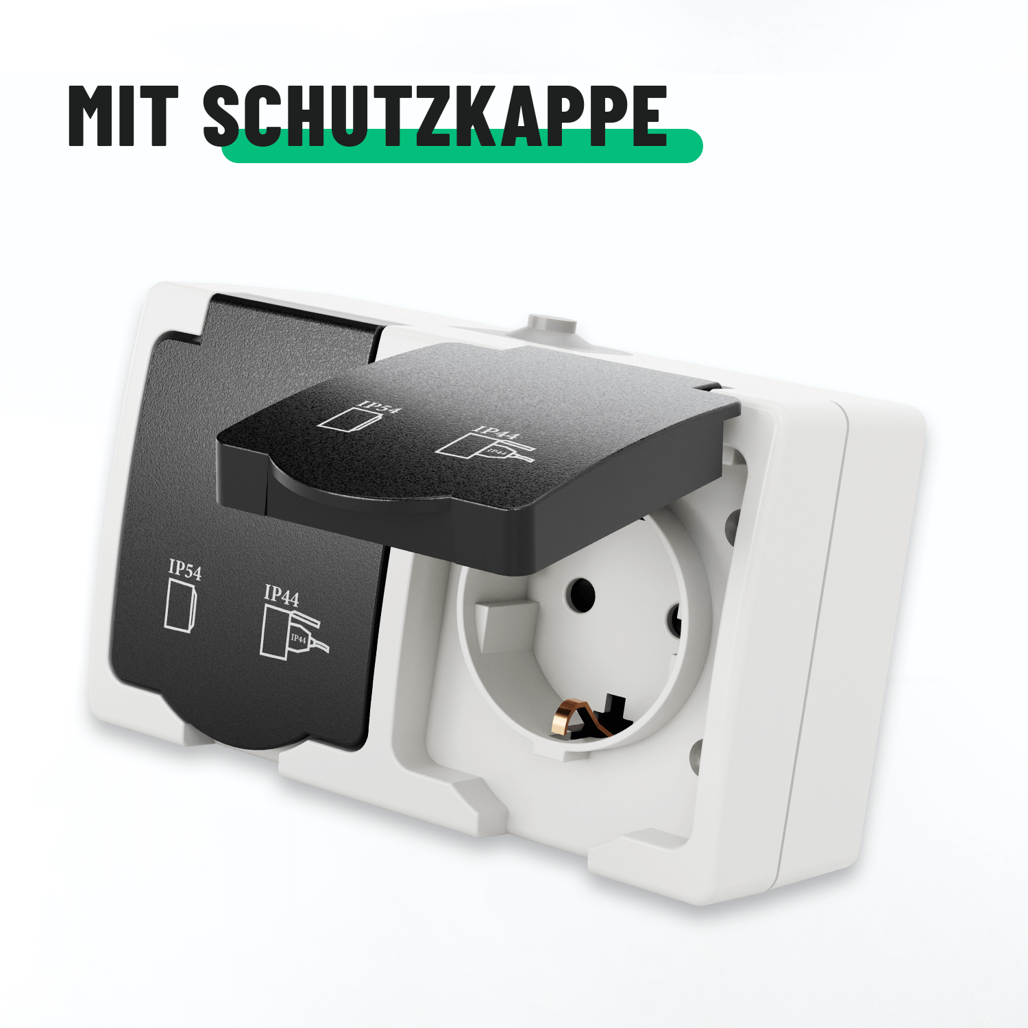 Aufputz Aussenbereich Steckdosen Doppelsteckdose 2fach mit Schutzkappe 501030-4