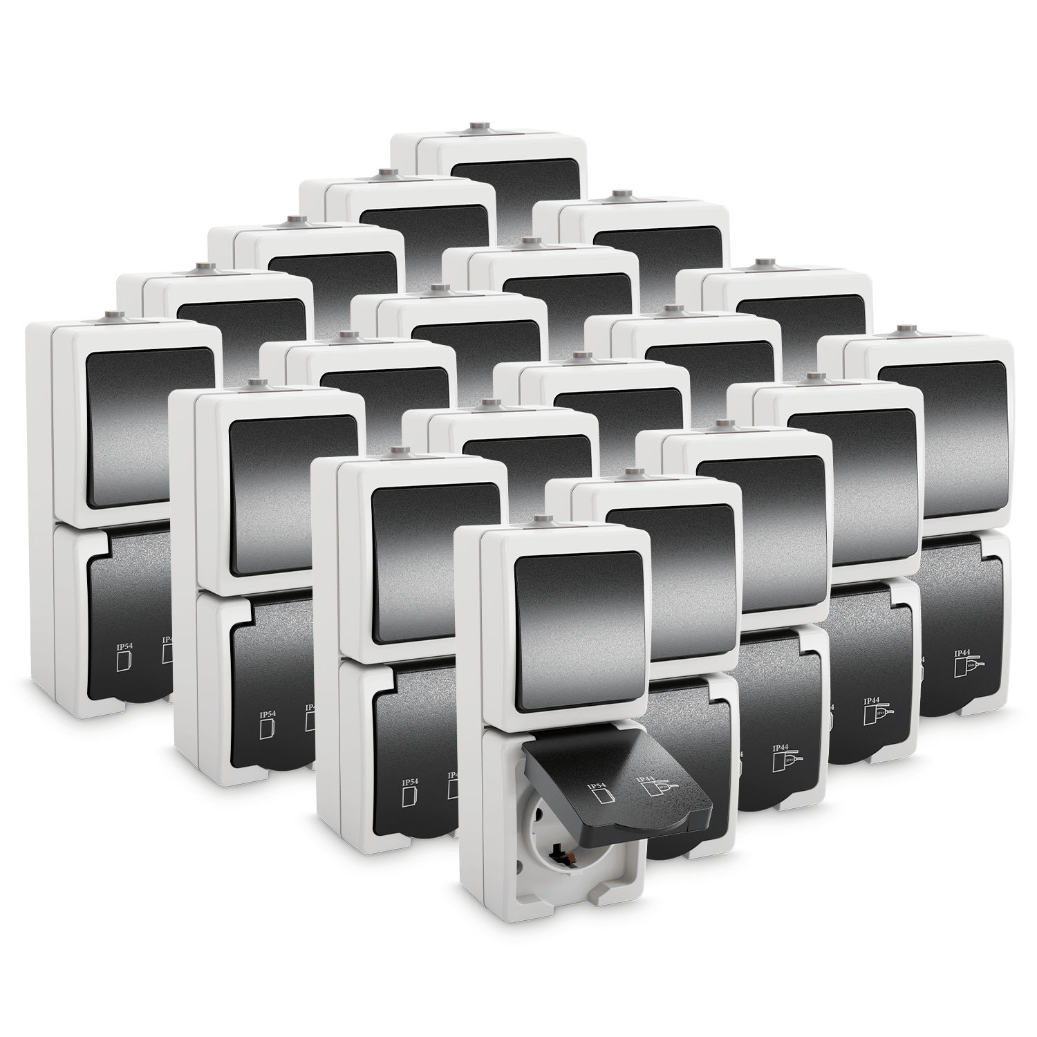 Aufputzschalter und Aufputzsteckdose IP54 501050 Hauptbild 20er Pack