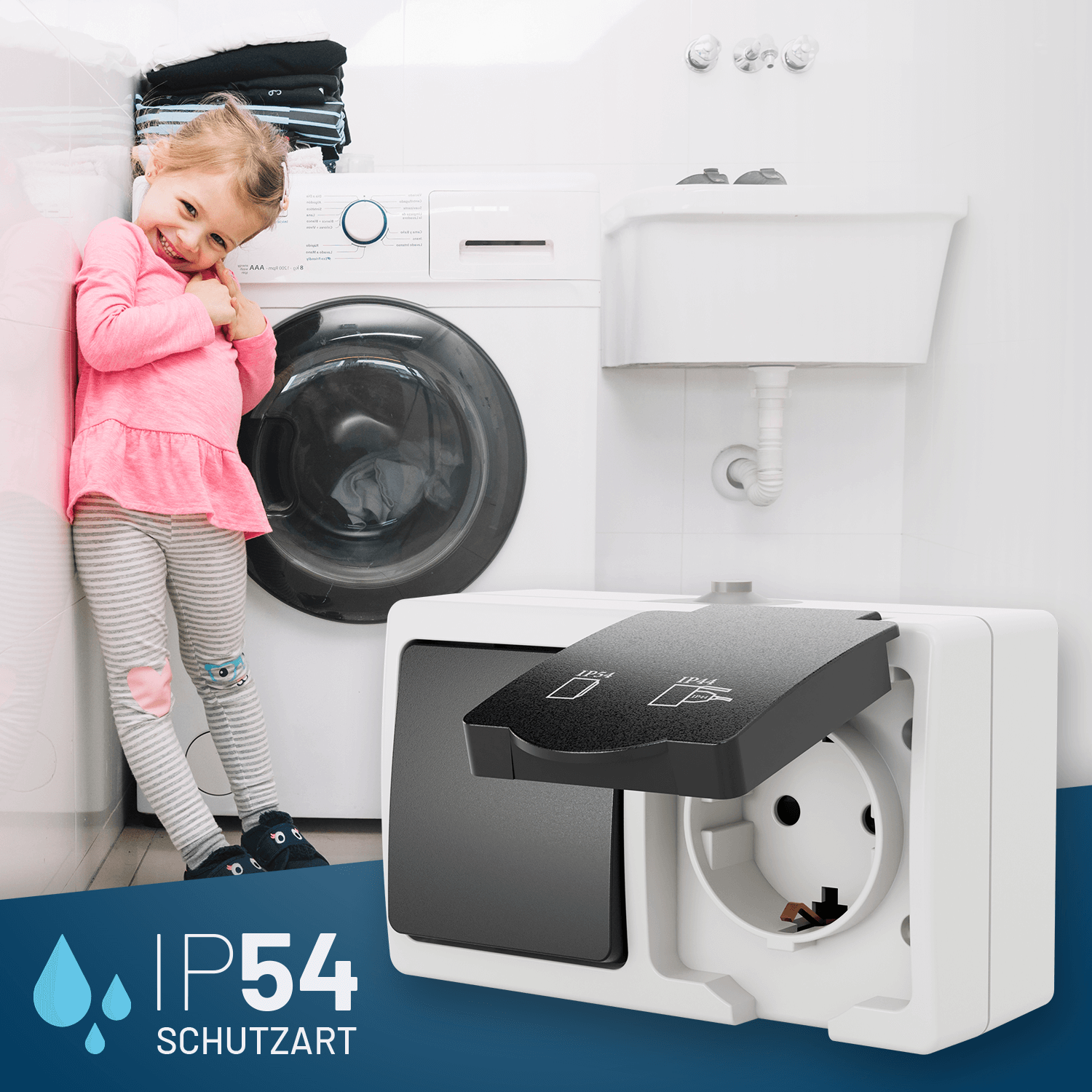 Aufputz Schalter Steckdose Aufputzsteckdose Schutzart IP54-501040-1