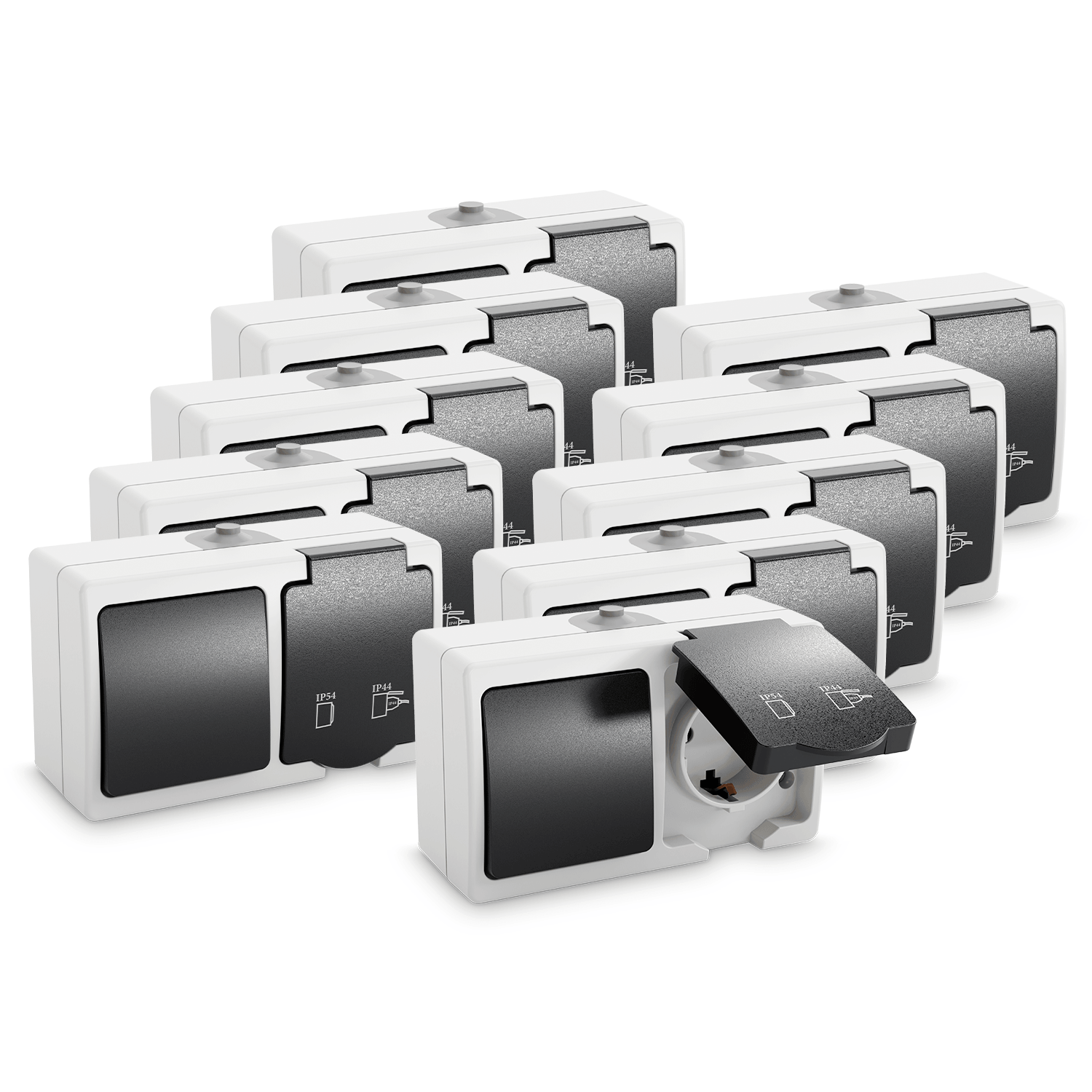 Aufputzschaltersteckdose Wechselschalter IP54 Hauptbild 10er Pack