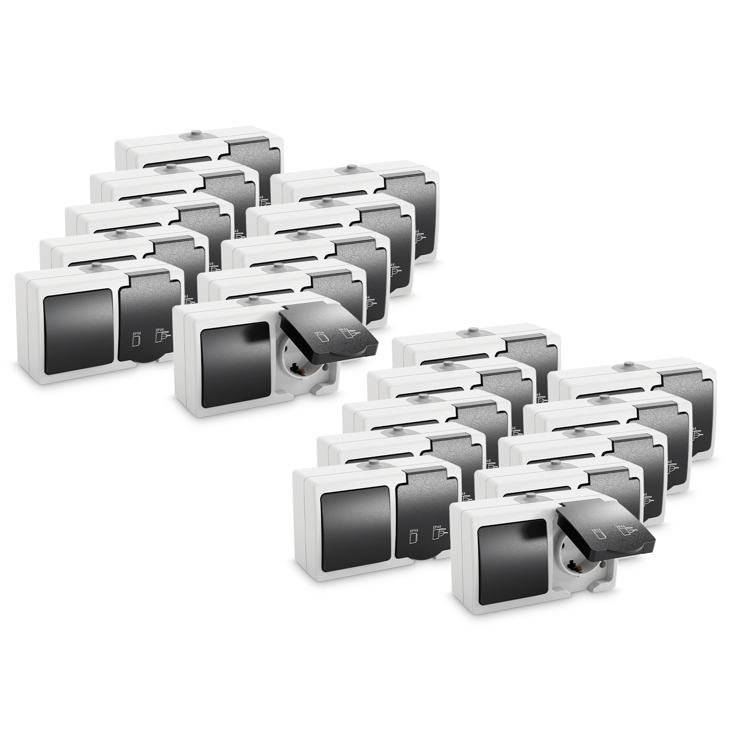 Aufputzschaltersteckdose Wechselschalter IP54 Hauptbild 20er Pack