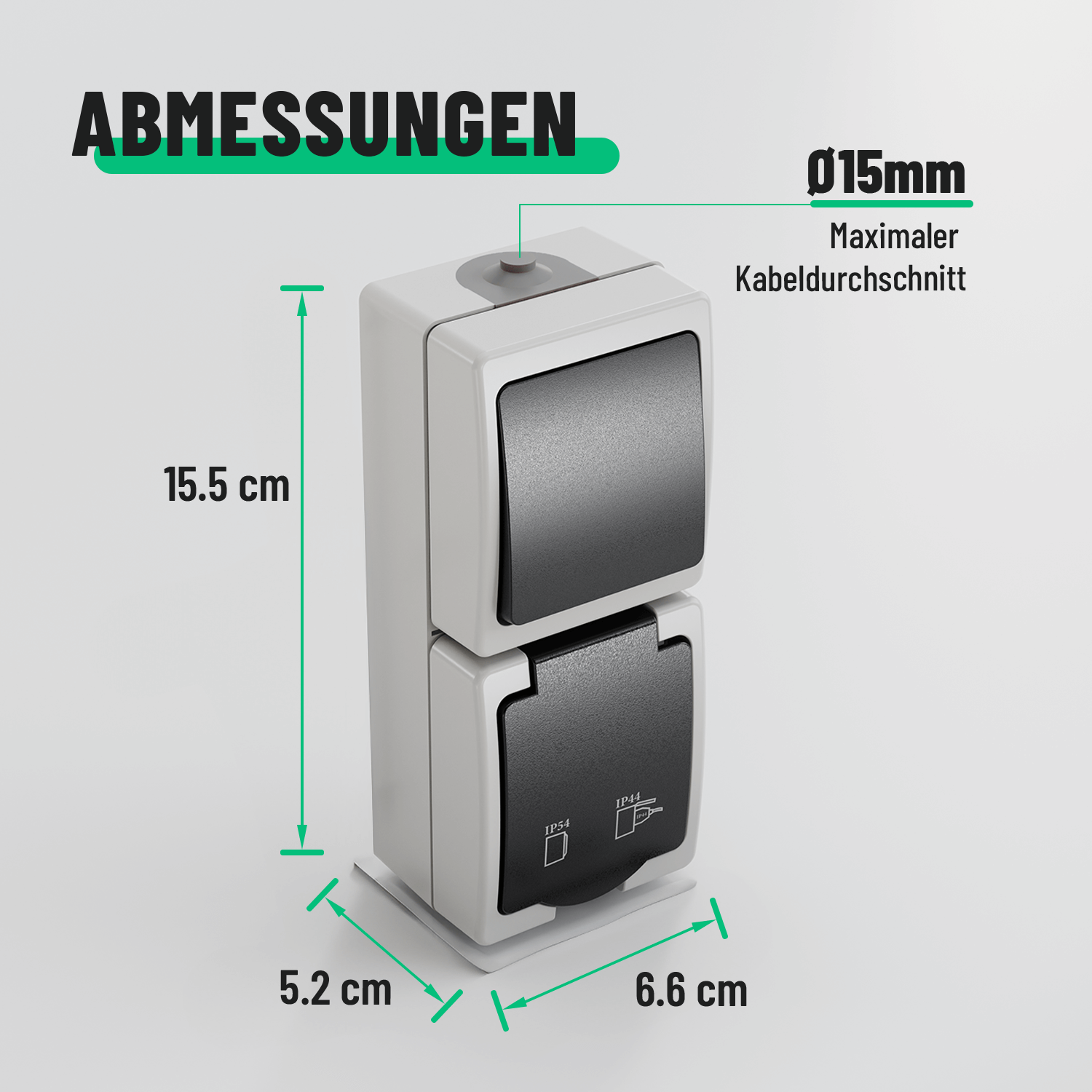 Aufputz Steckdose Schalter Feuchtraum Abmessungen 15mm Kabeldurchschnitt 501050-3