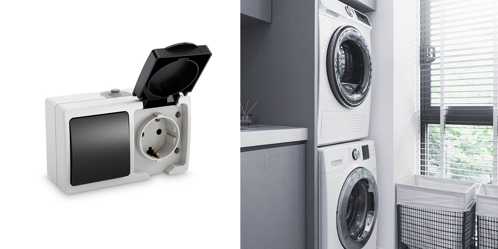 Aufputz Wechselschalter und Steckdose horizontal 501040-4