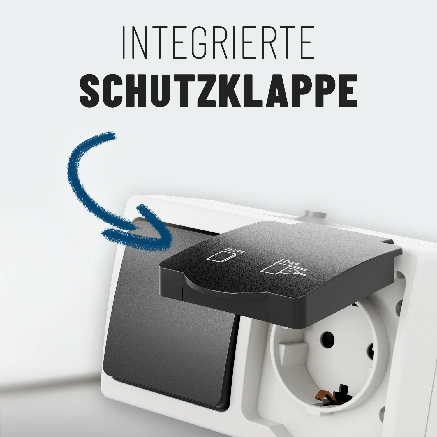 Aufputzschalter Steckdose für Feuchtraum mit intigrierter Schutzklappe 501040-5