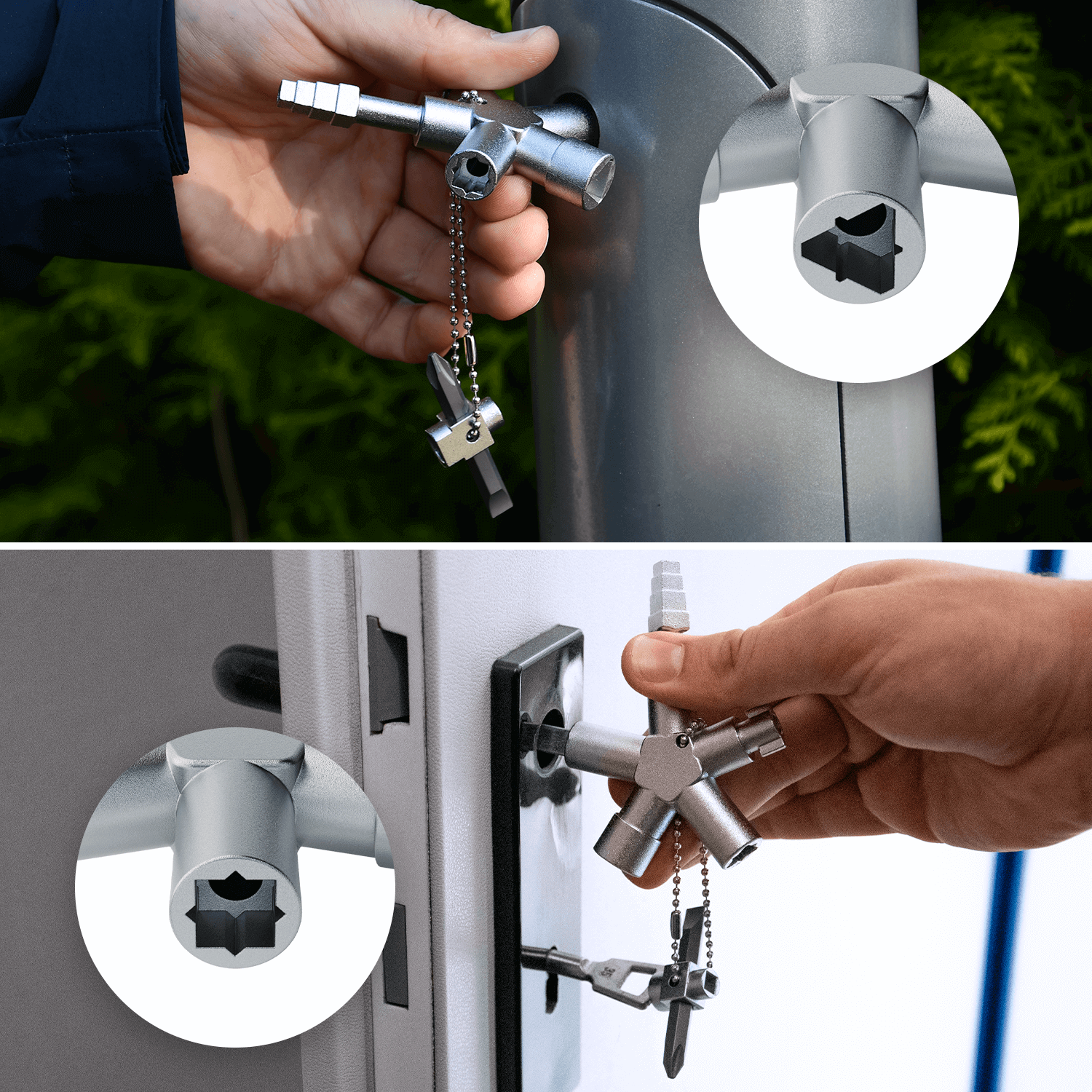 Bau Universalschlüssel mit 4 Profile für gängige Schränke Vierkant Dreikant Anwendungen 1006-2