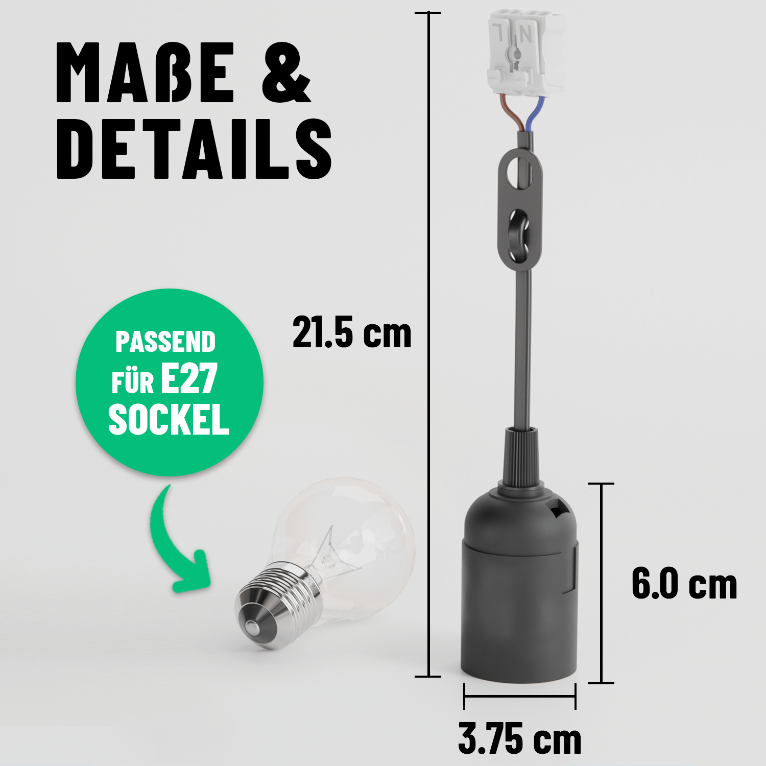 Baustellenfassung Baulampe Fassung E27 Masse und Details passend für E27 Sockel 505003-2