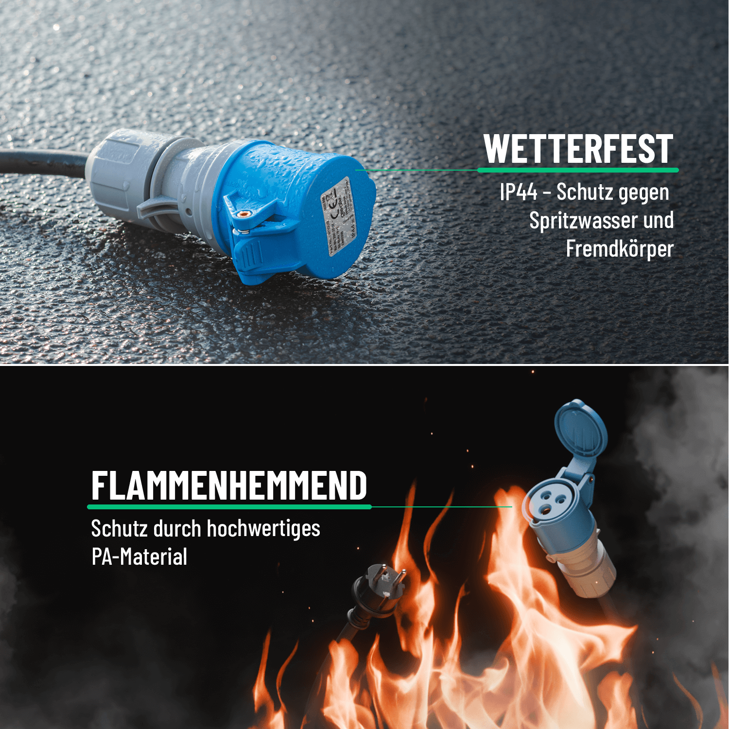 CEE-Stecker Schuko-Kupplung Set wetterfest IP44 flammenhemmend 911008_911009-9