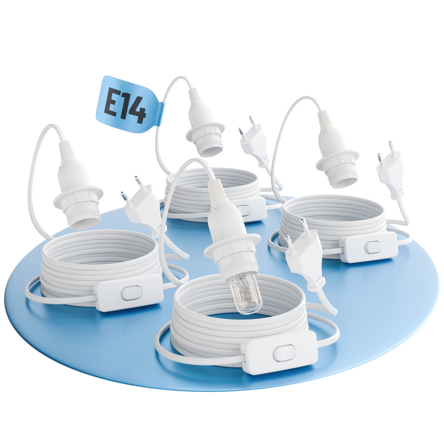 E14 Lampenfassung Fassung weiss mit Schalter und Stecker 3-5m Kabel 505001 Hauptbild 4er Pack