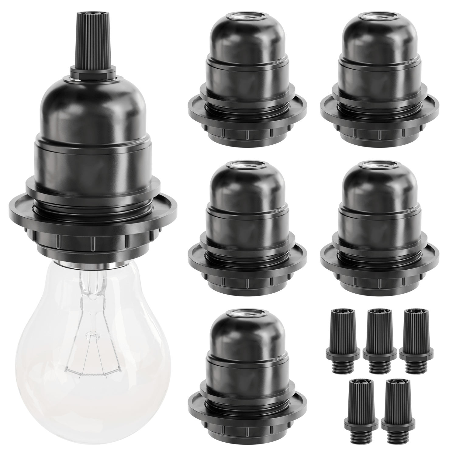 E27 Lampenfassung für Lampenschirm mit Schirmträgerring und Gewinde schwarz Fassung 505004 Hauptbild 6er Pack