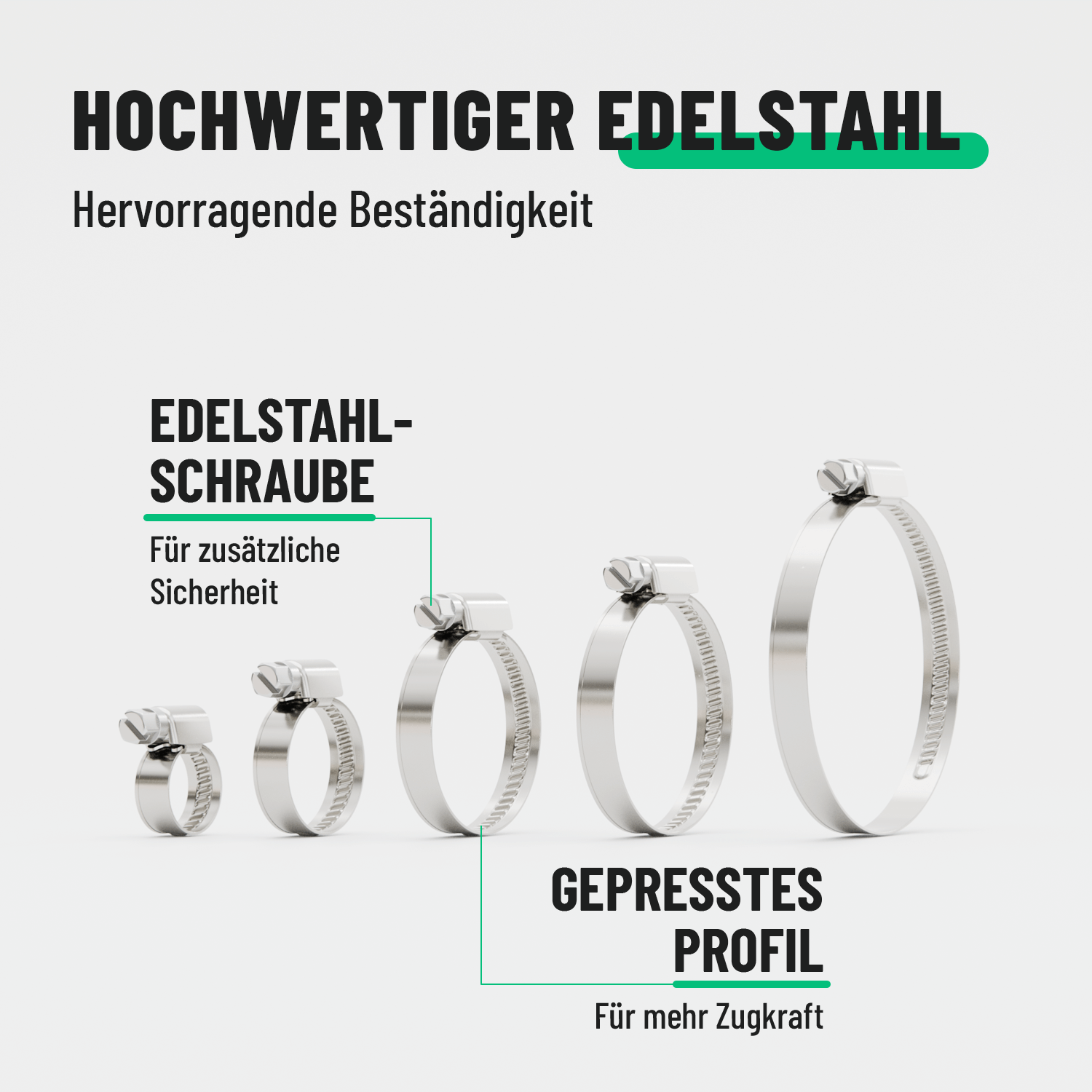 Einstellbare Schlauchschelle aus hochwertigen Edelstahl 101302-06-1