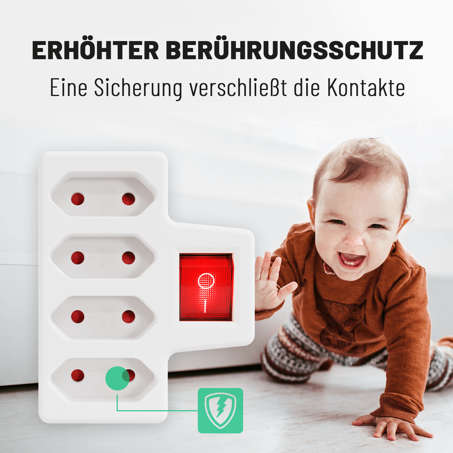 Erhöhter Beruehrungsschutz Schalter 4fach Adapter mit Sicherung 5040007-3
