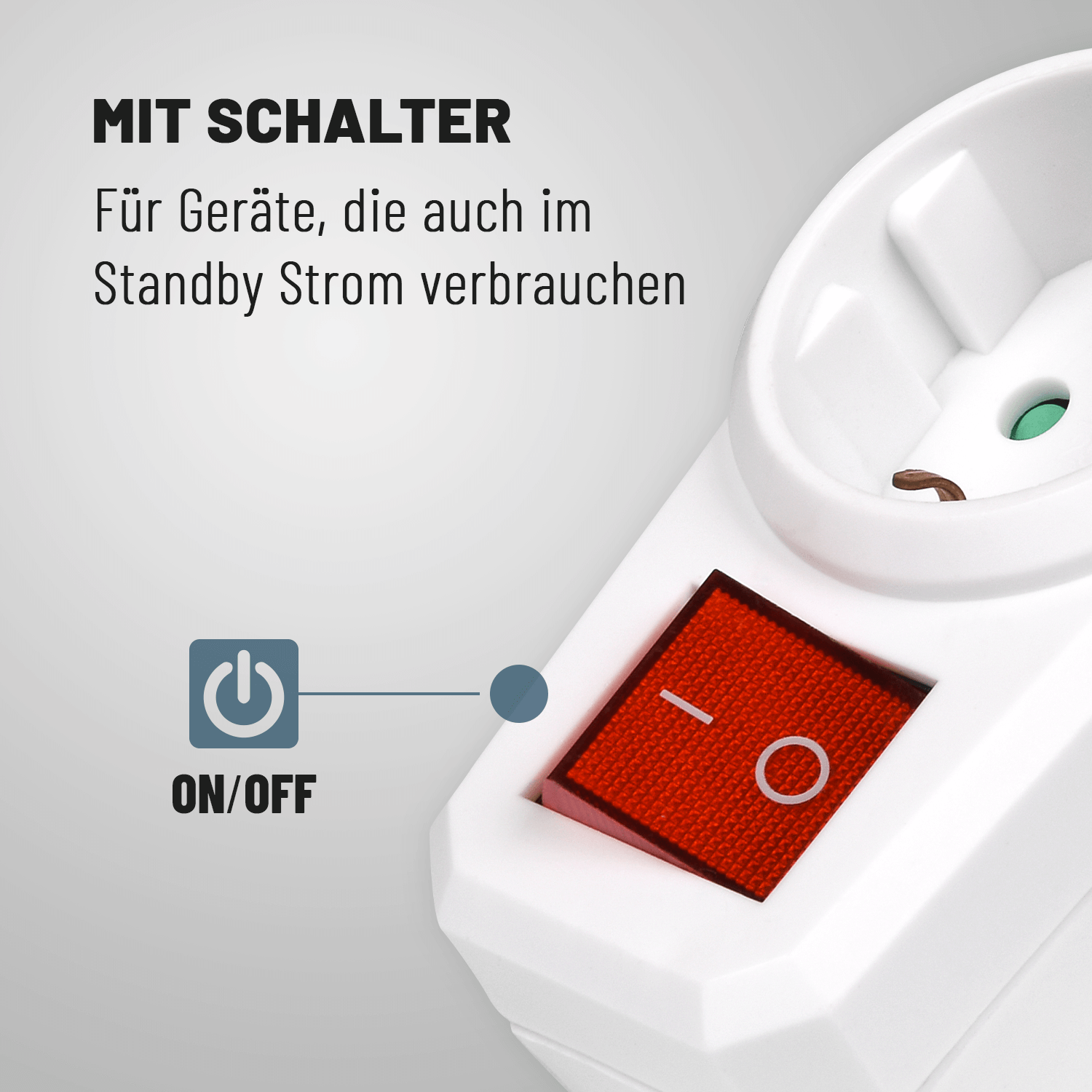 1fach Steckdosenadapter mit Schalter