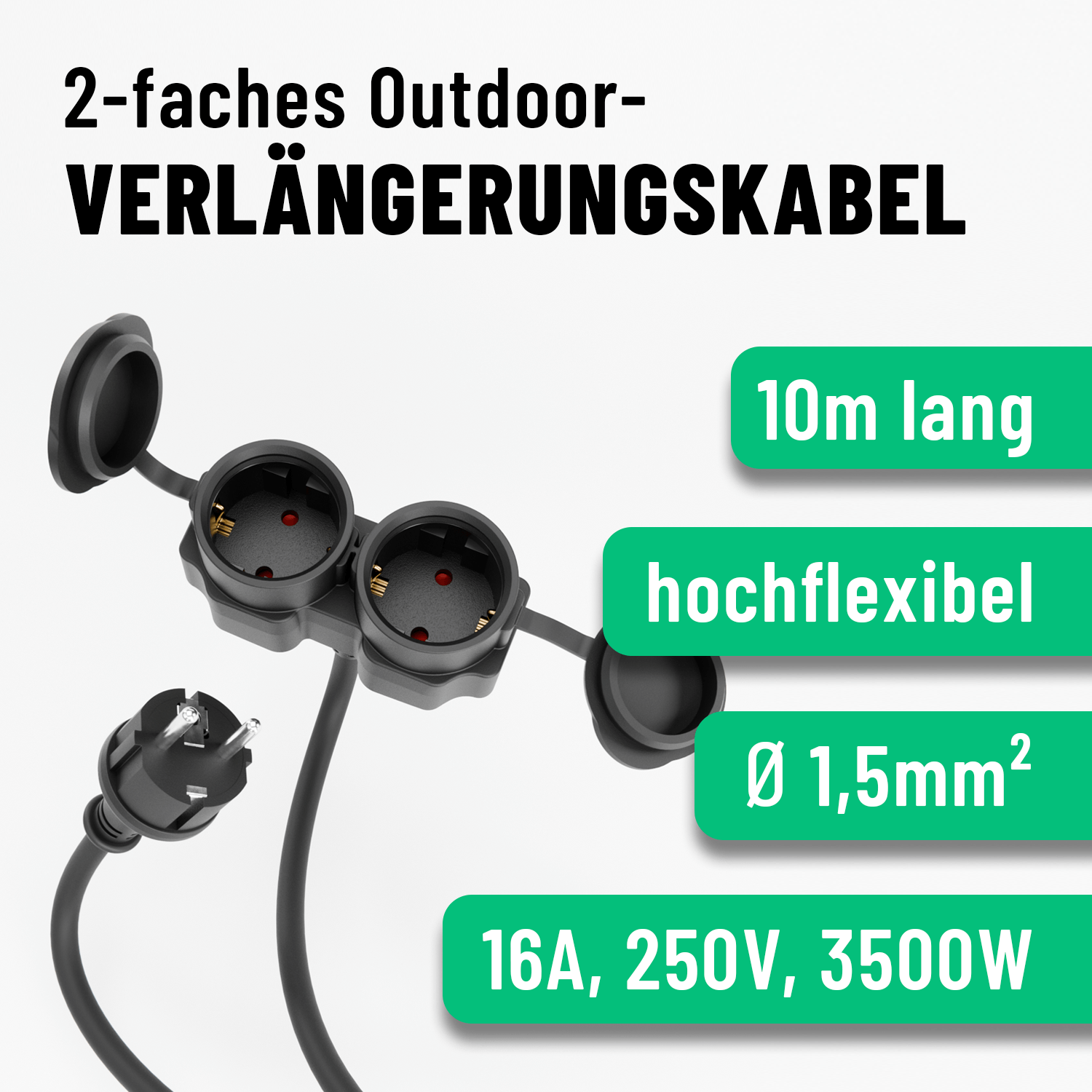 2fach Schuko Verlängerungskabel Outdoor 10m