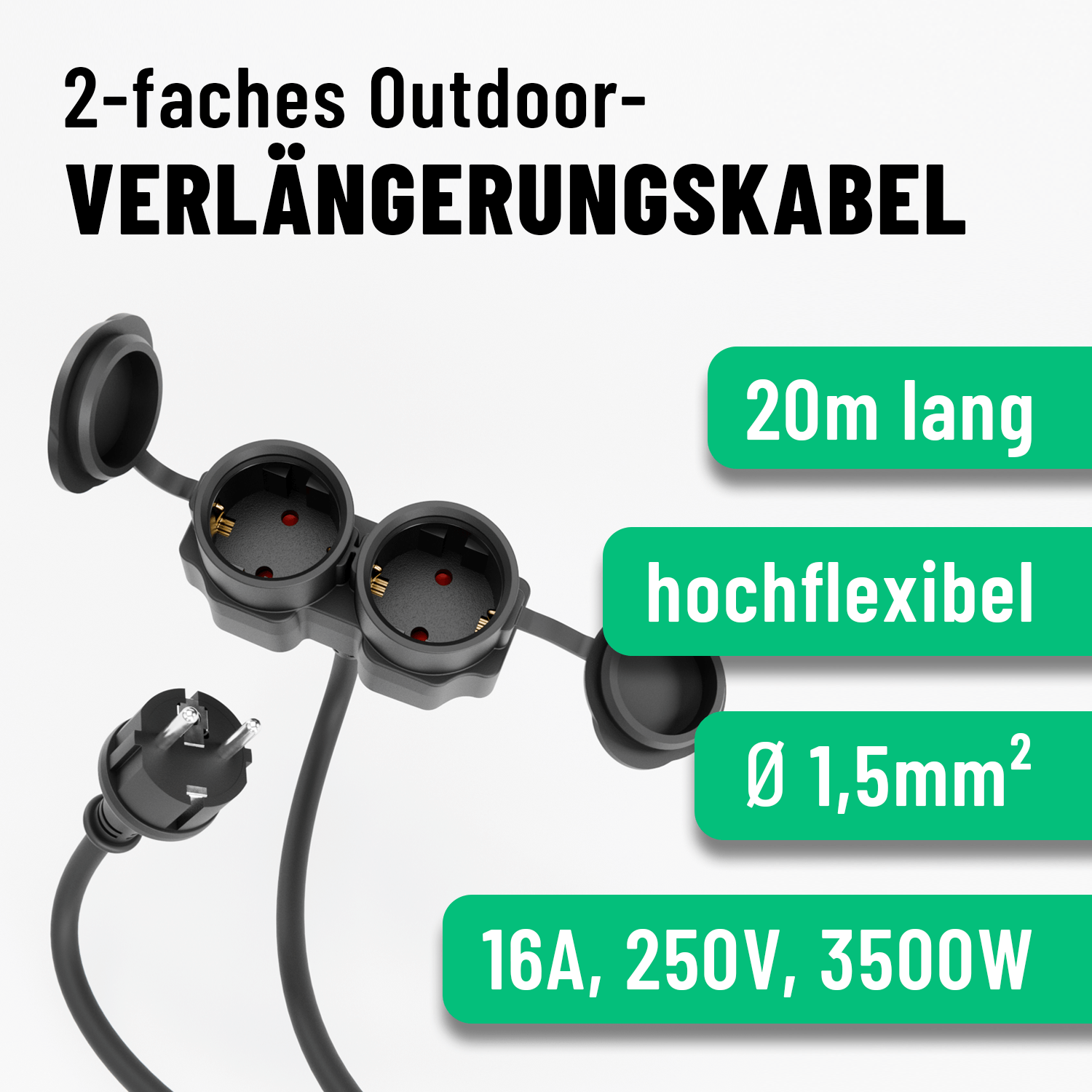 2fach Schuko Verlängerungskabel Outdoor 20m