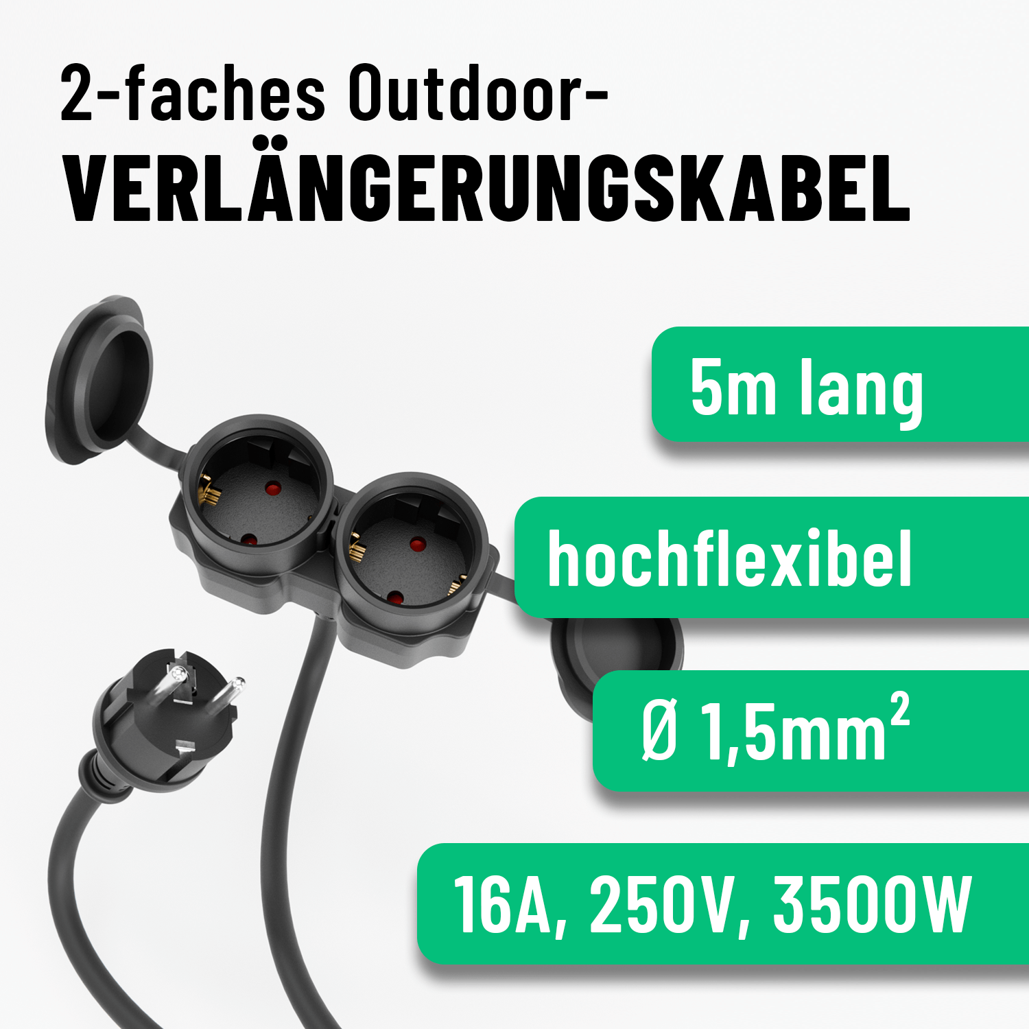 2fach Schuko Verlängerungskabel Outdoor 5m