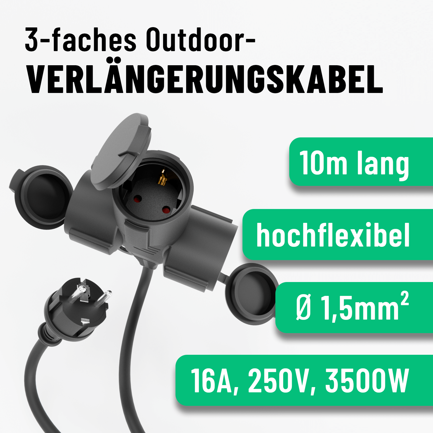 3fach Schuko Verlängerungskabel Outdoor 10m