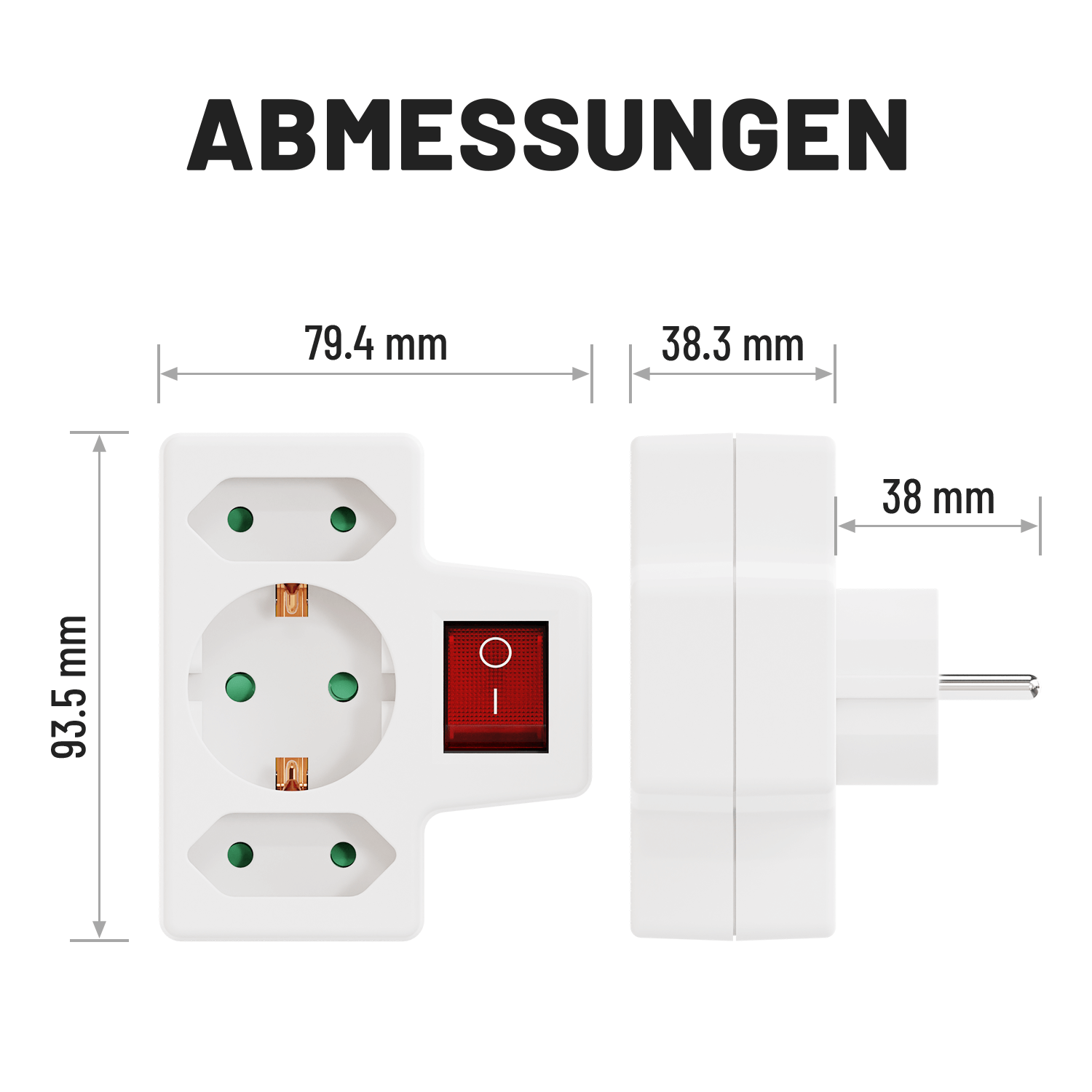 3fach Steckdosenadapter mit Schalter & Schuko